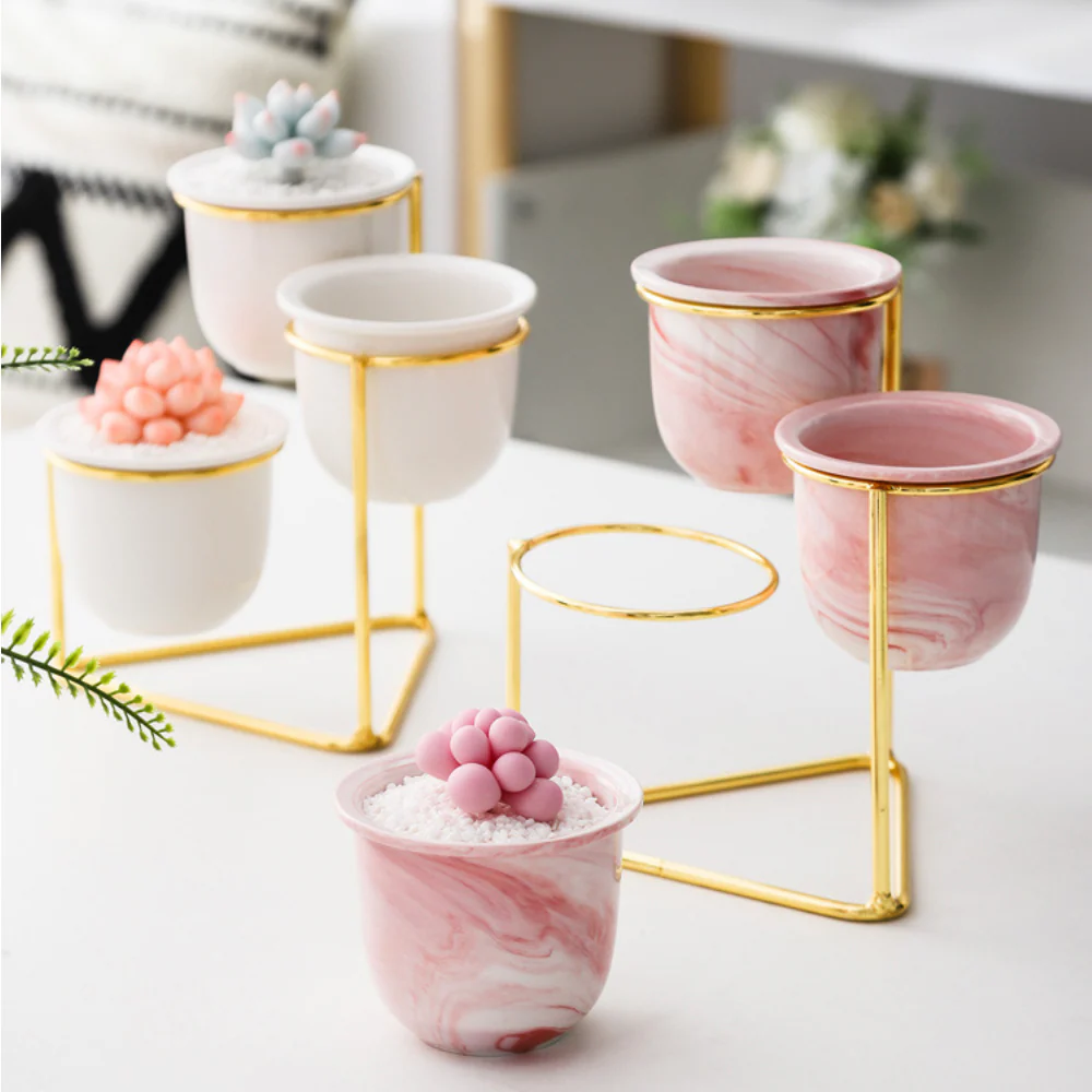 Luxe Ceramic Planter Set of 3 With Stand Pink - Image 9