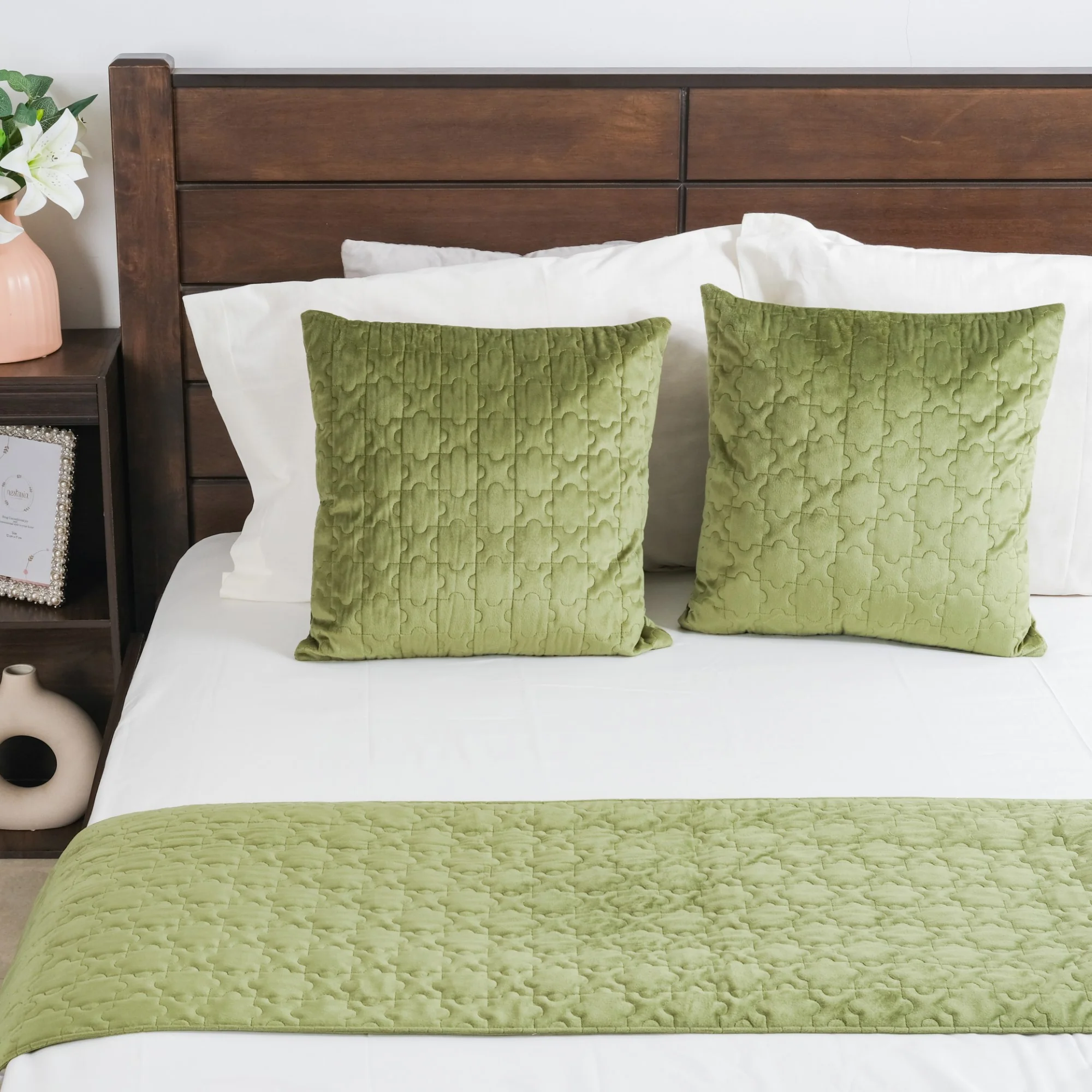 Luxe Cushion Cover & Runner Set Of 3 Green - Image 7