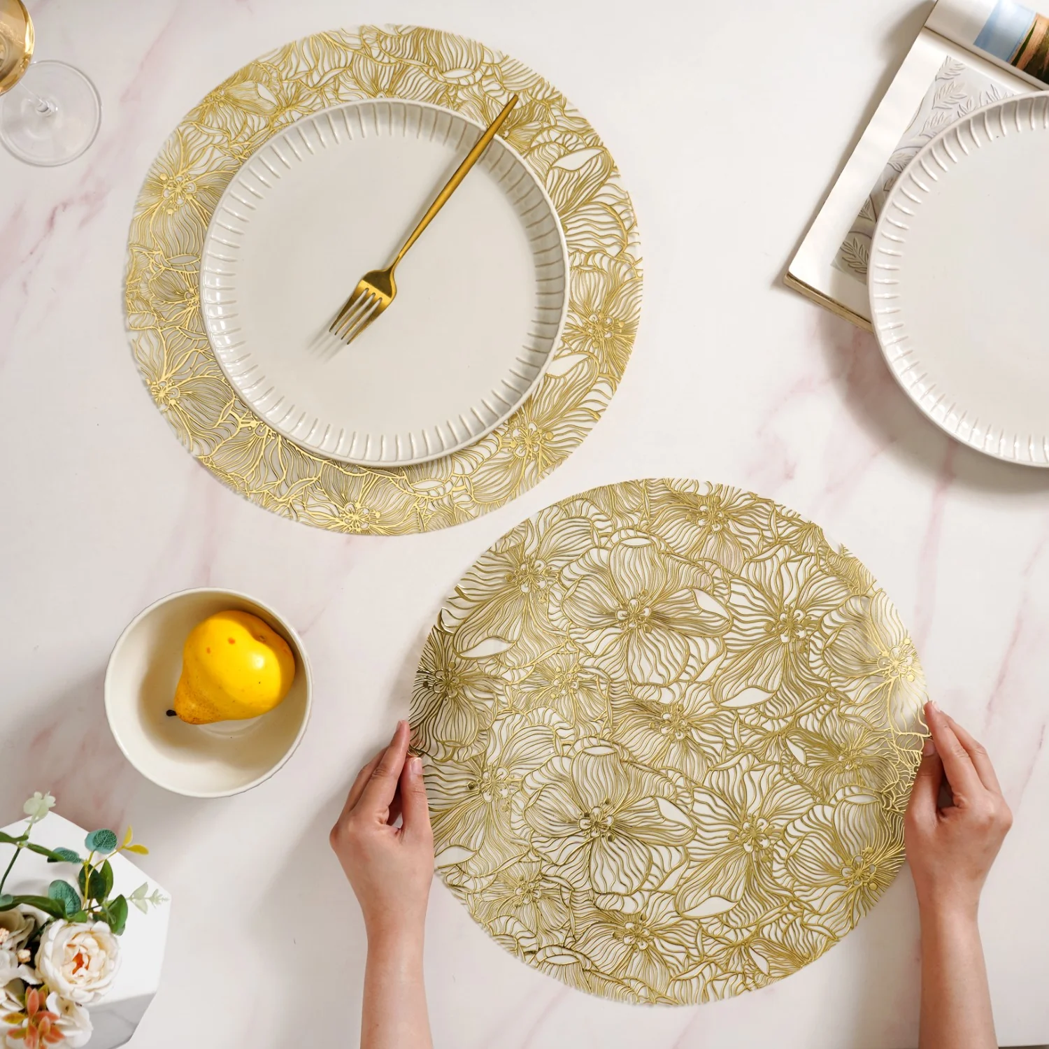 Luxe Floral Table Mat Metallic Gold Set Of 6 - Image 3