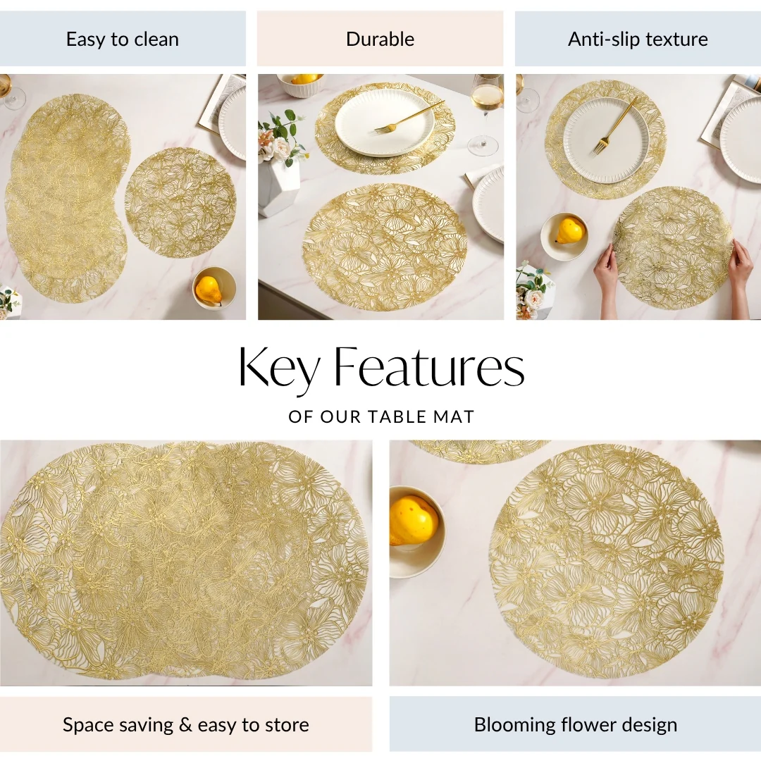 Luxe Floral Table Mat Metallic Gold Set Of 6 - Image 5