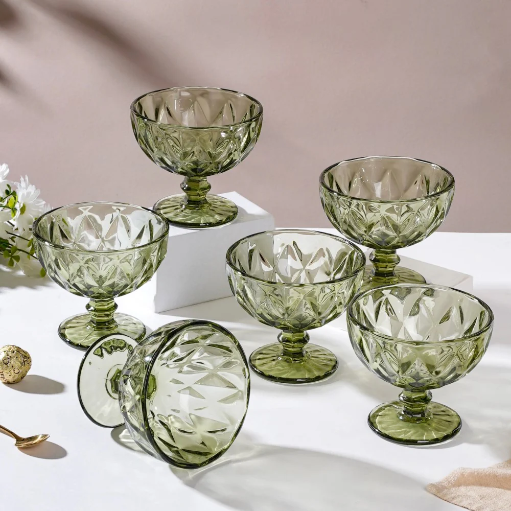 Luxe Glass Dessert Bowl Green Set Of 6 300 ml - Image 4
