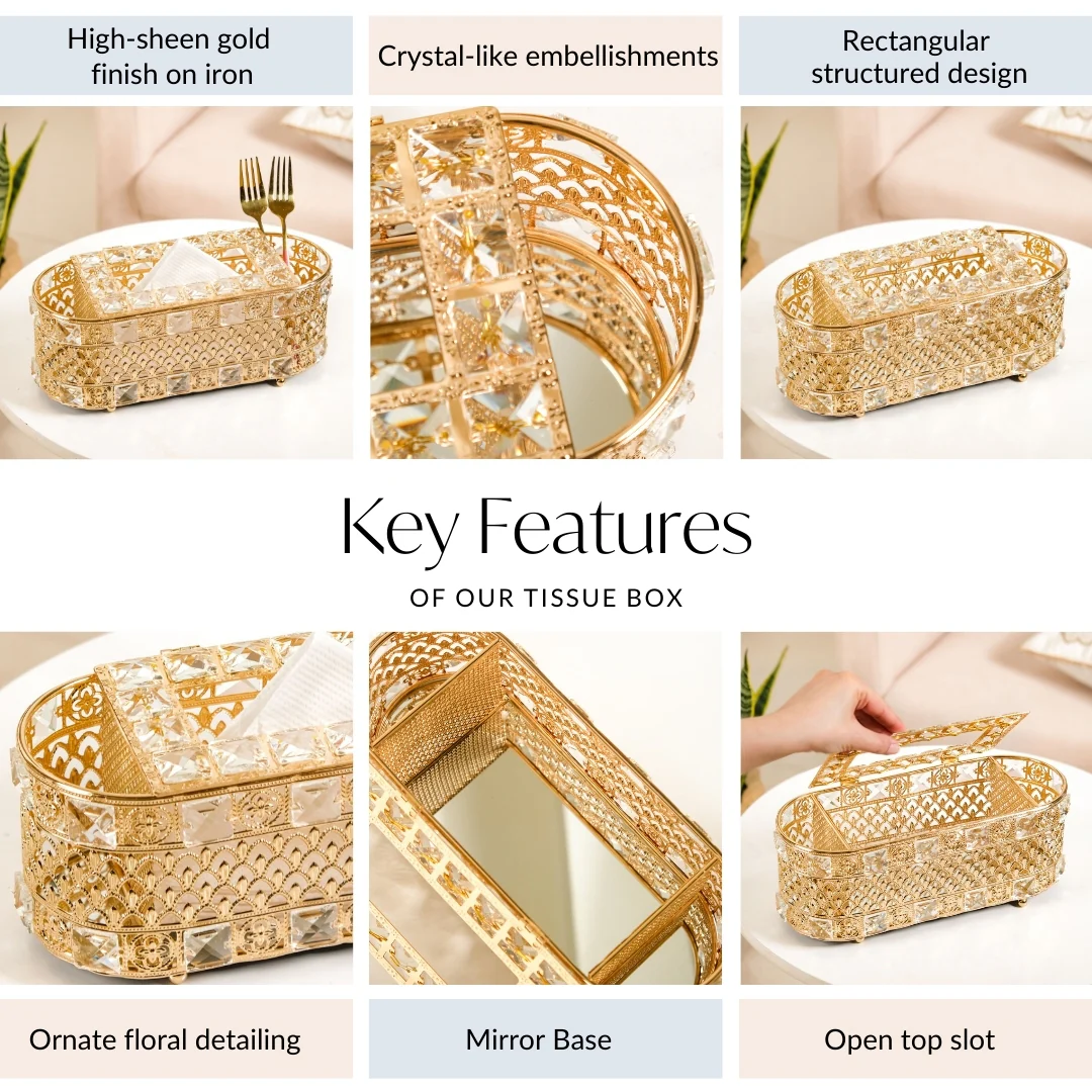 Luxe Gold Tissue Box With Compartments - Image 4