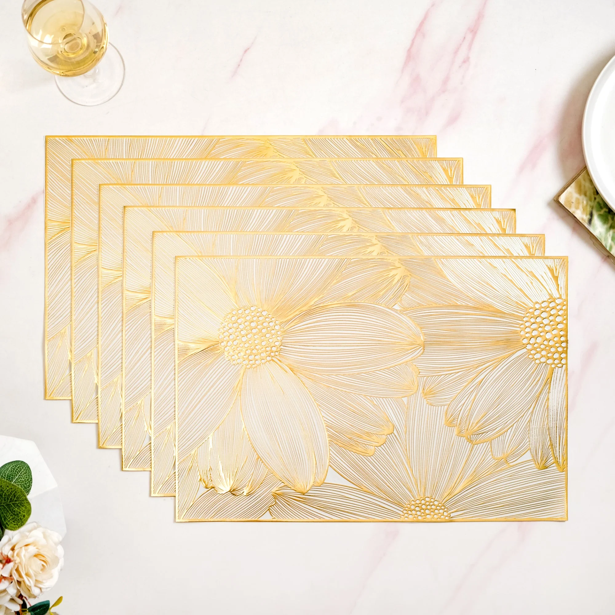 Luxe Golden Petals Table Mat Set Of 6 - Image 6