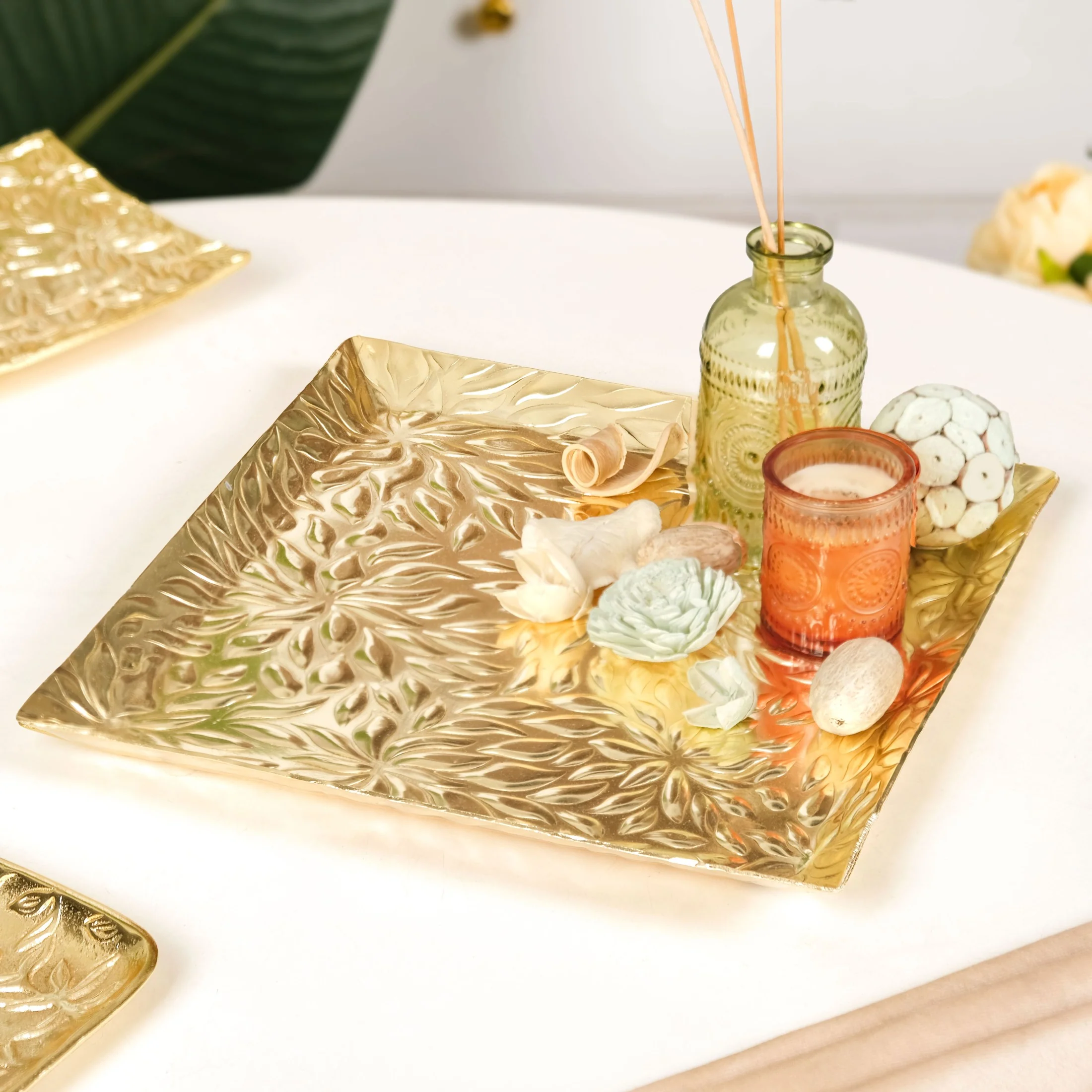 Luxe Lustre Embossed Decorative Square Tray - Image 2