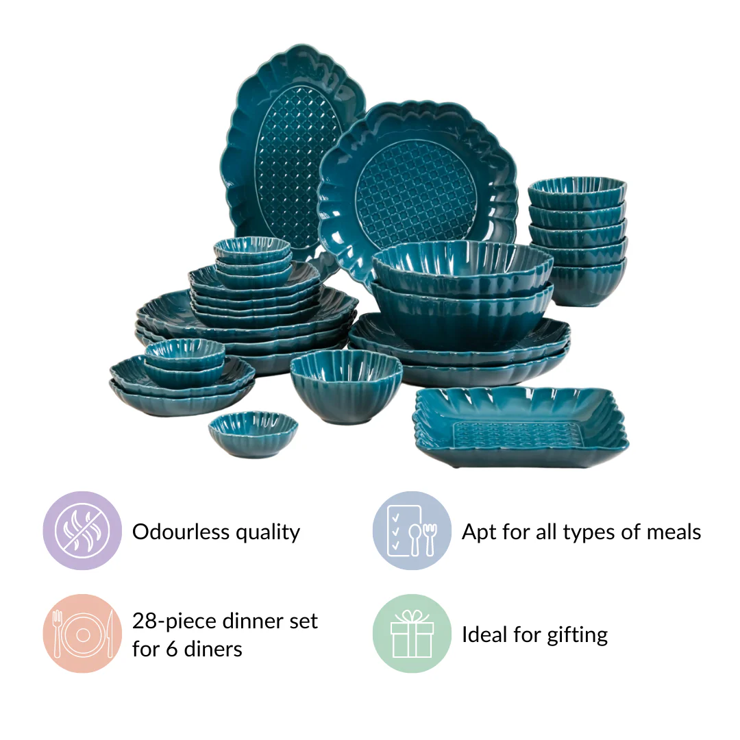 Luxe Moroccan 28-Piece Ceramic Dinnerware For 6 Dark Green - Image 8