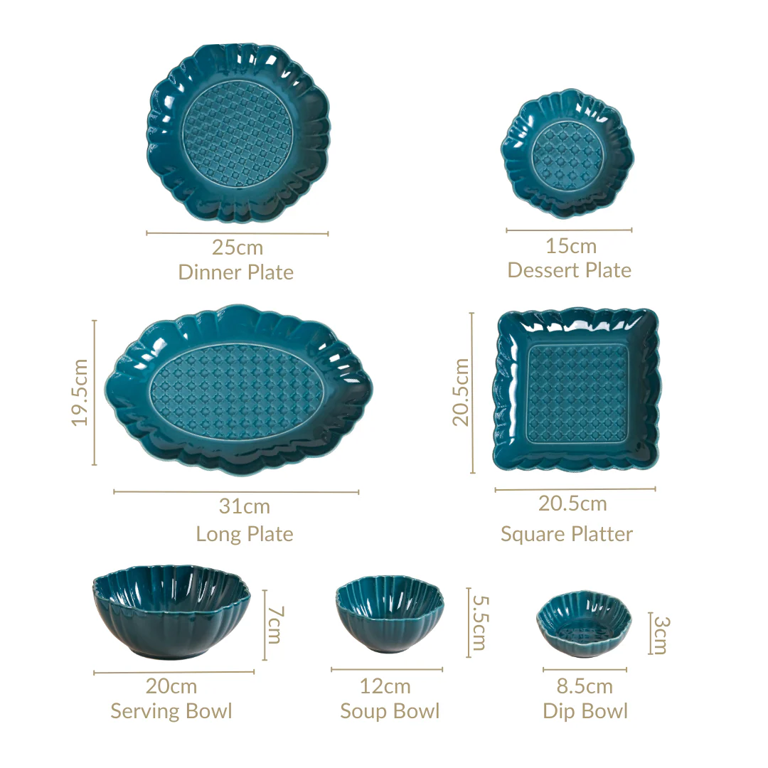 Luxe Moroccan 28-Piece Ceramic Dinnerware For 6 Dark Green - Image 9