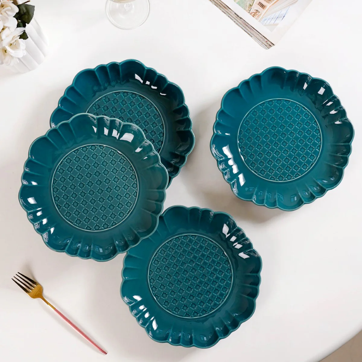 Luxe Moroccan Round Dinner Plate Dark Green Set Of 4 10 Inch - Image 10