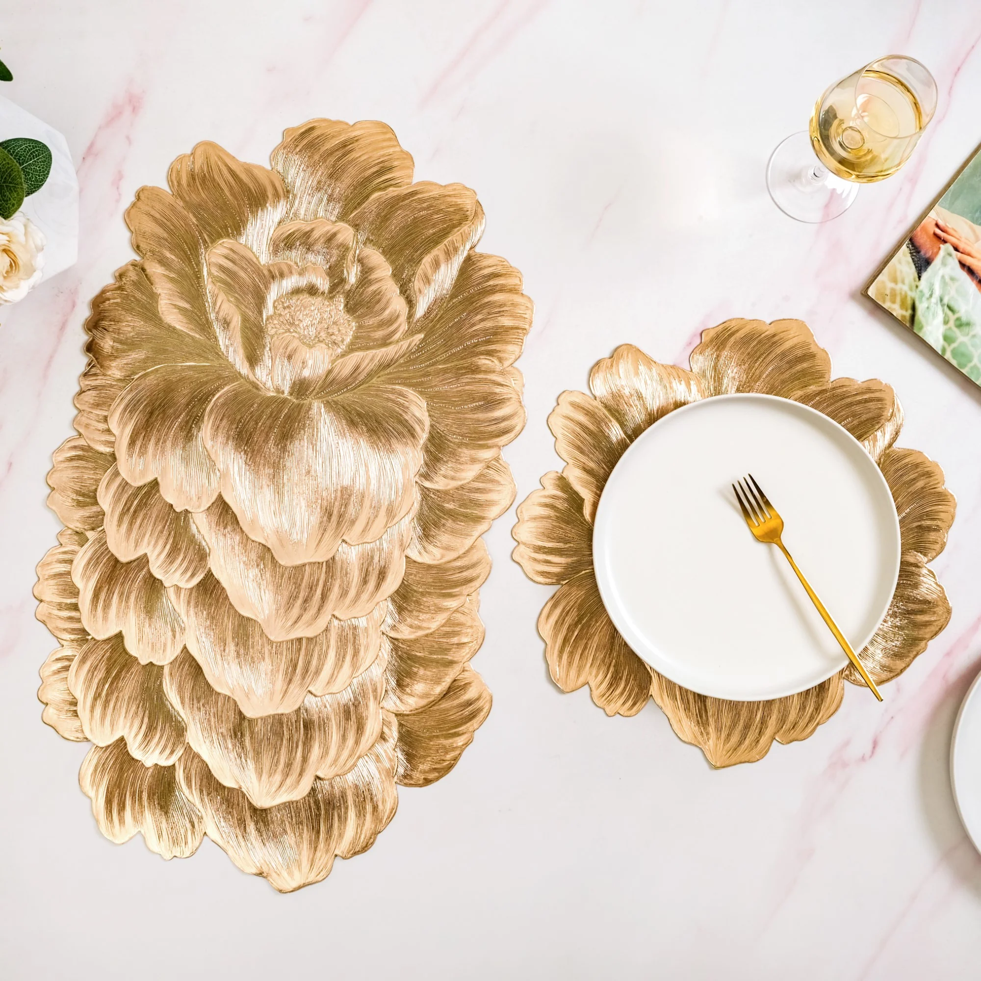 Luxe Peony Bloom Gold Table Mat Set Of 6 - Image 3