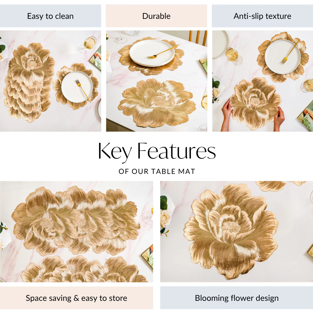 Luxe Peony Bloom Gold Table Mat Set Of 6 - Image 6
