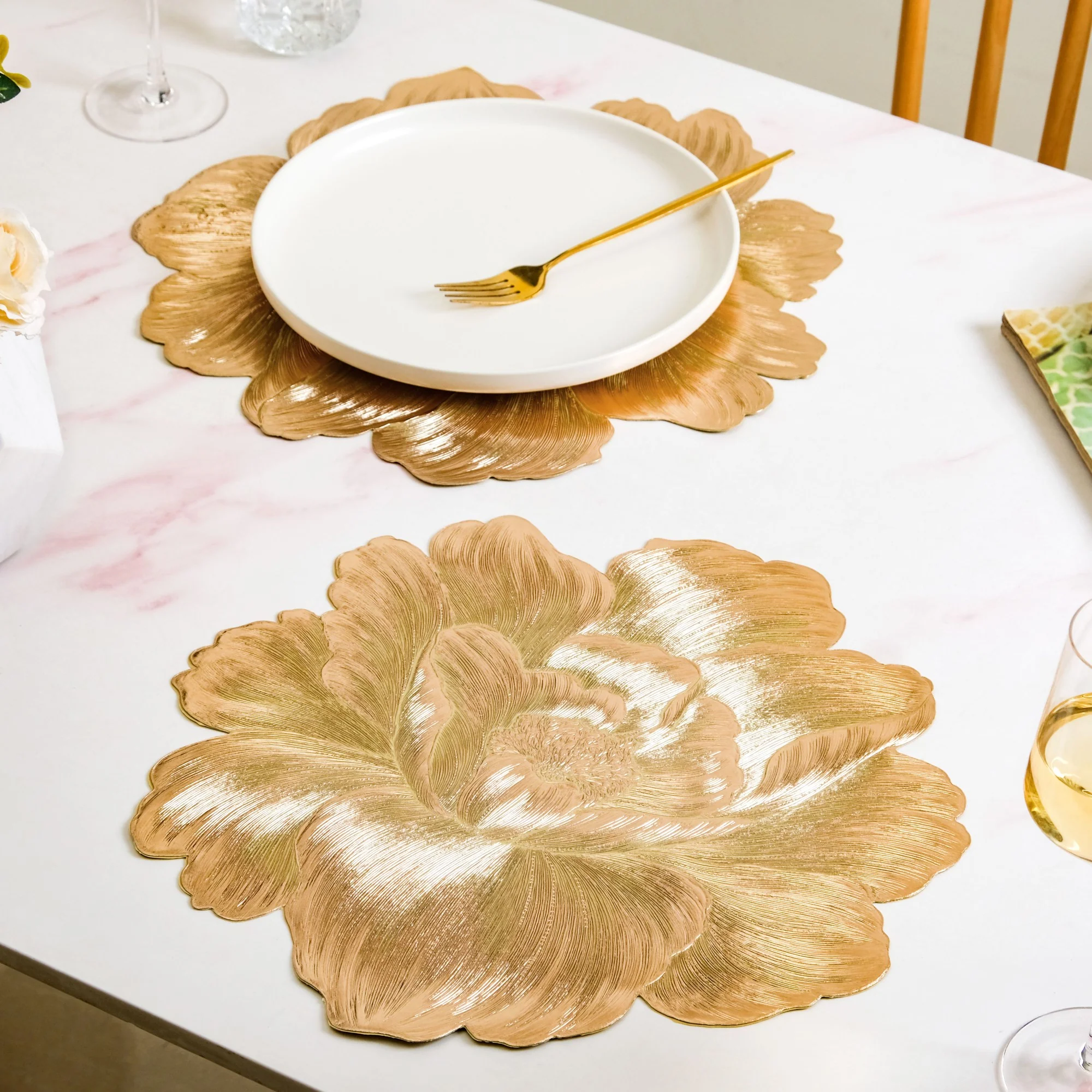 Luxe Peony Bloom Gold Table Mat Set Of 6 - Image 8