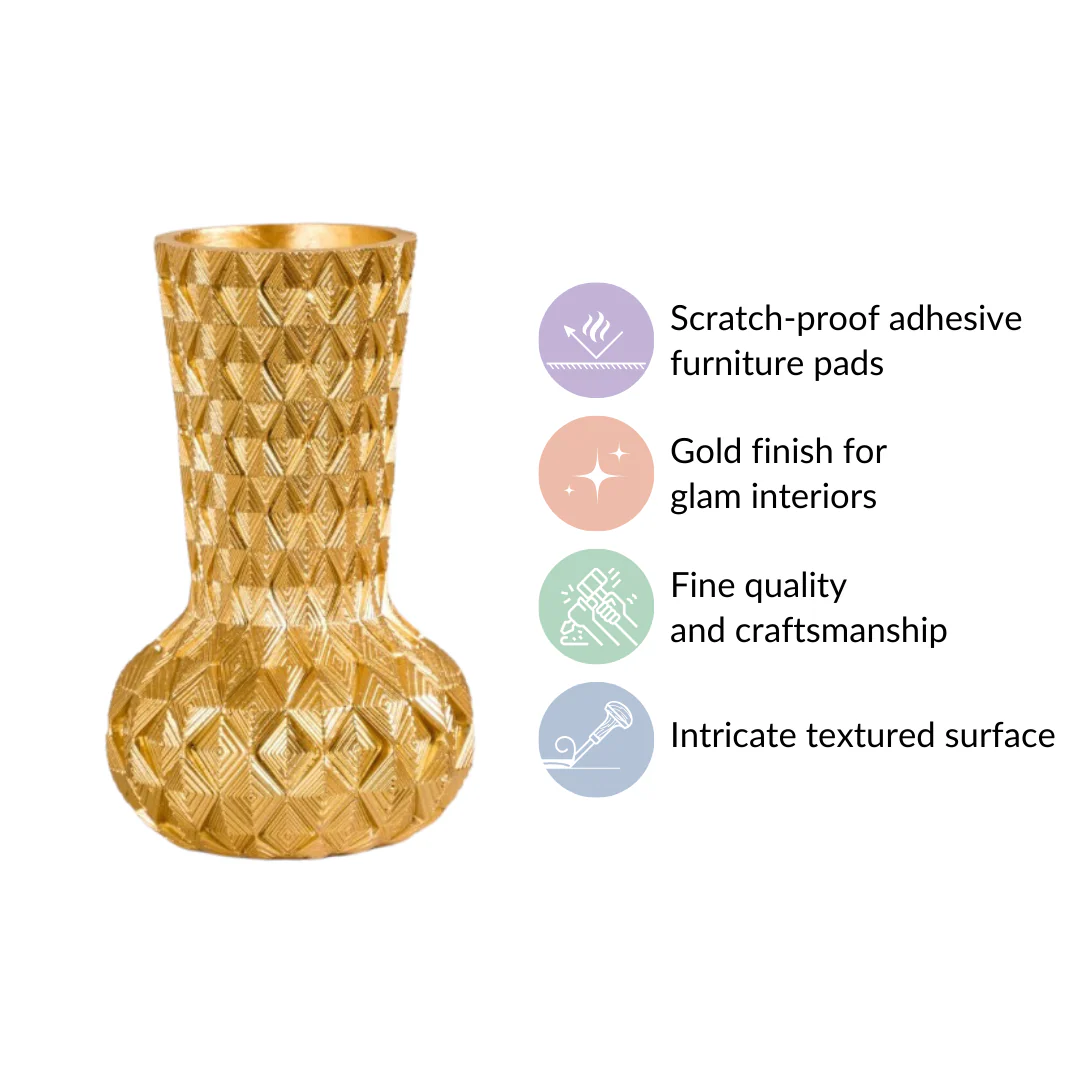 Luxe Textured Golden Flower Vase - Image 6