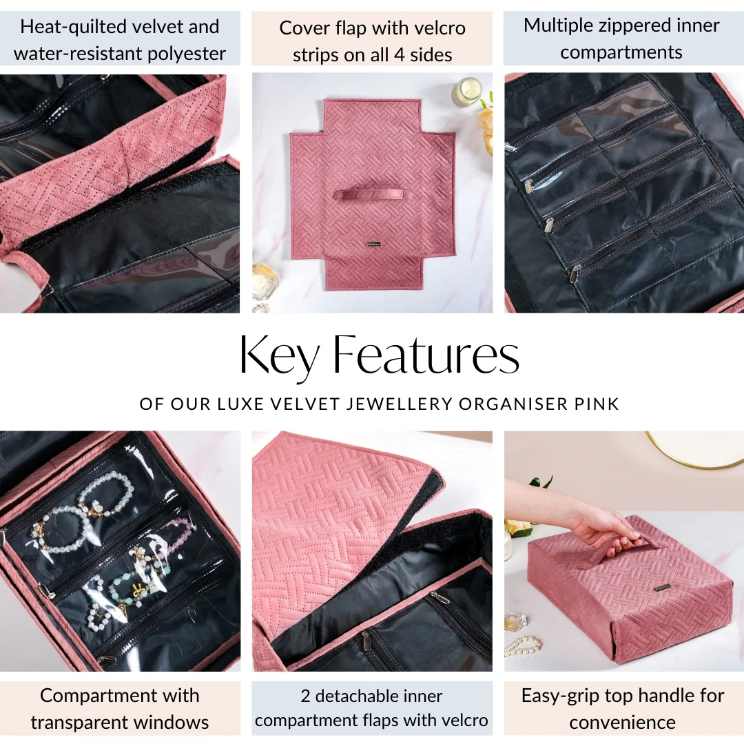 Luxe Velvet Jewellery Organiser Pink - Image 5
