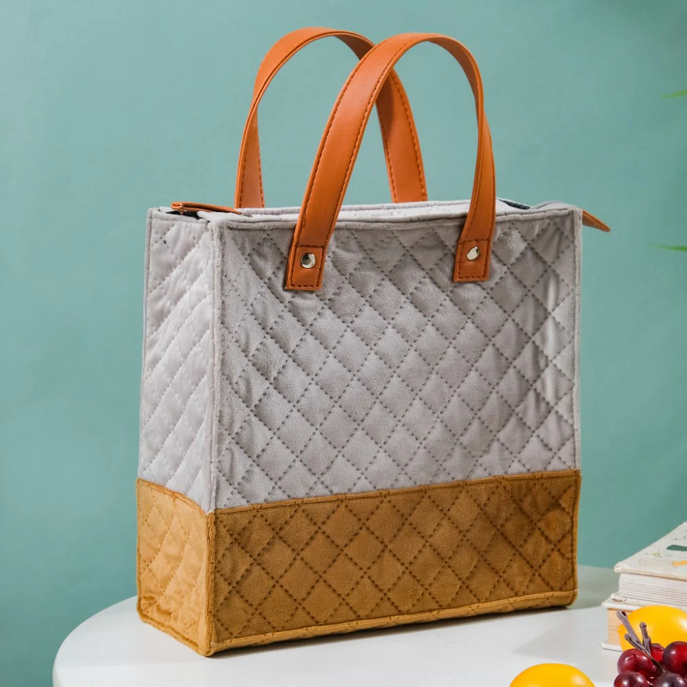 Luxe Velvet Lunch Bag Grey And Brown - Image 6
