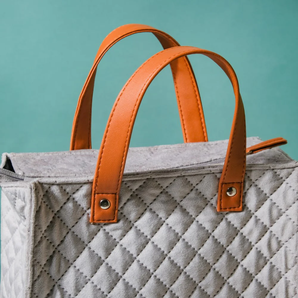 Luxe Velvet Lunch Bag Grey And Brown - Image 9