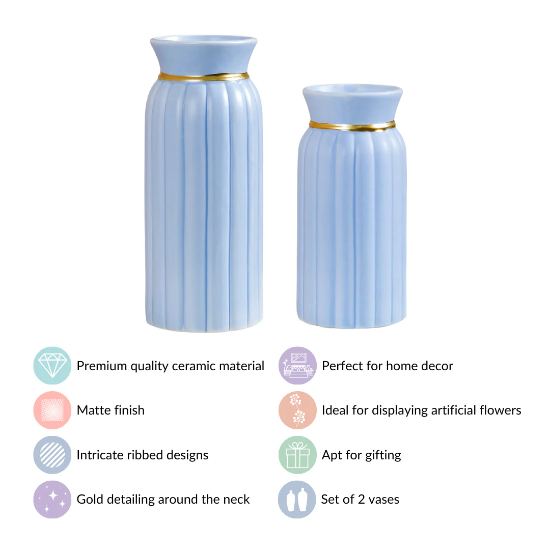 Luxurious Ceramic Vase Set Of 2 Pastel Blue - Image 6