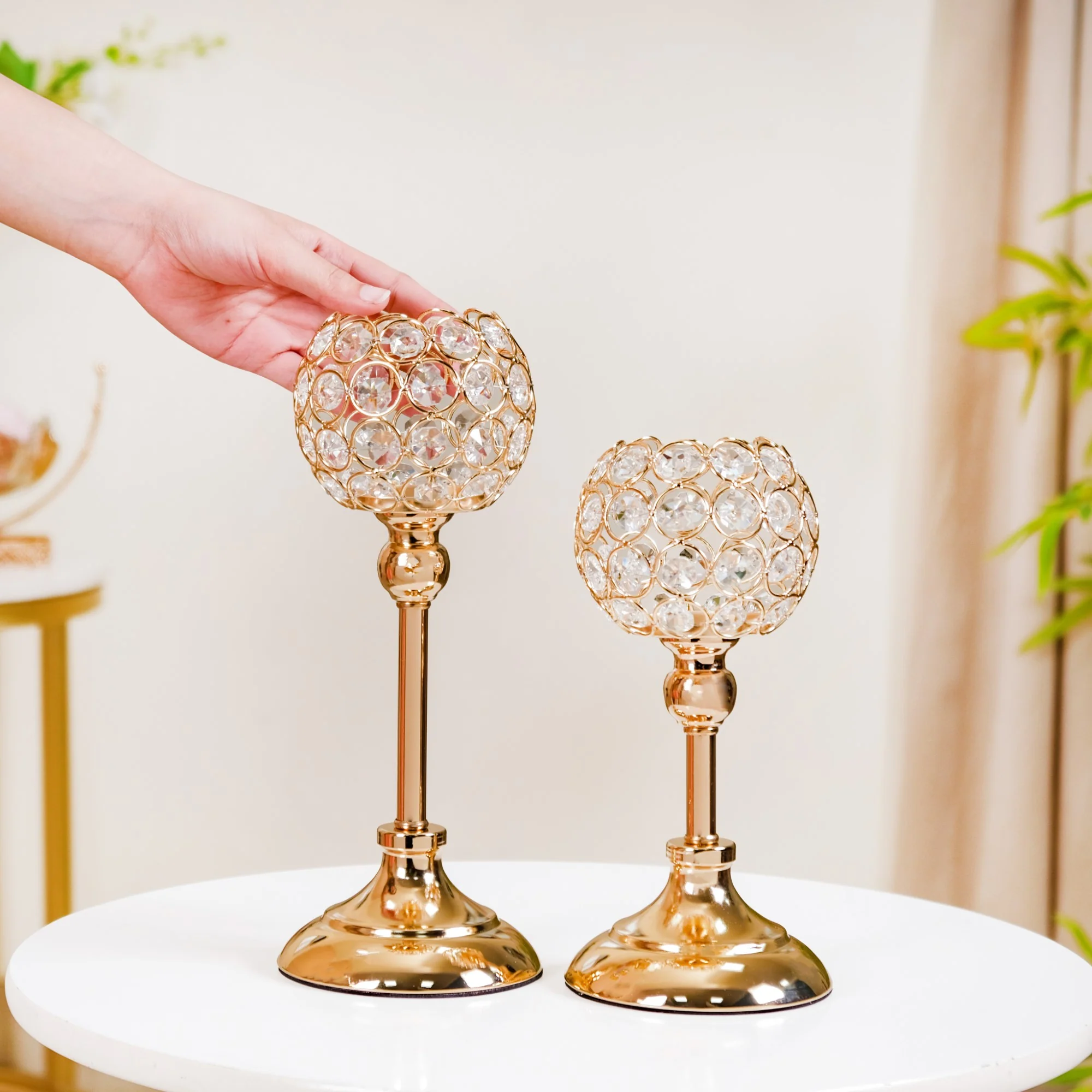 Luxurious Crystal Votive Candle Holder Stand Set Of 2 - Image 2