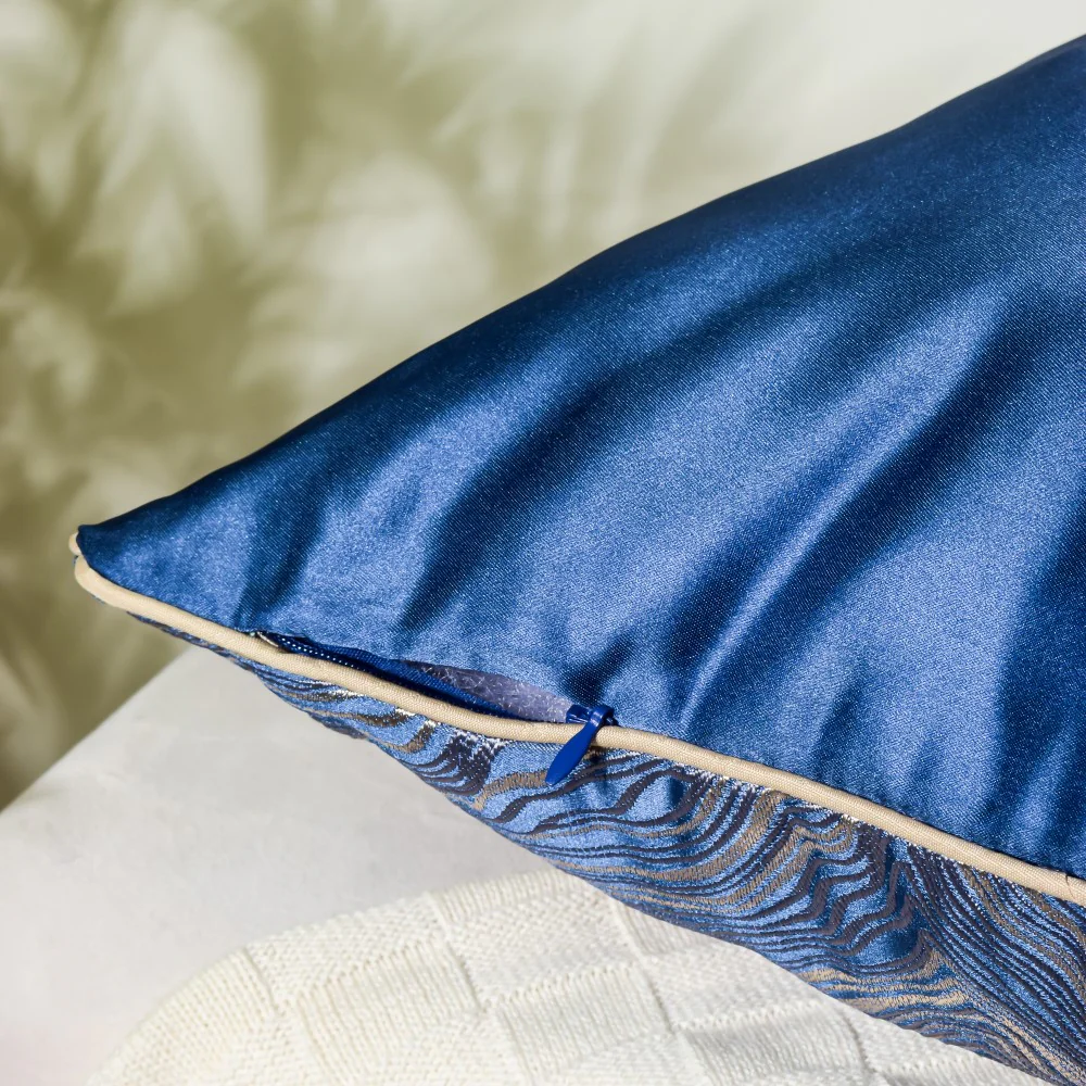 Luxury Embroidered Cushion Cover Blue Set of 2 17x17 Inch - Image 6