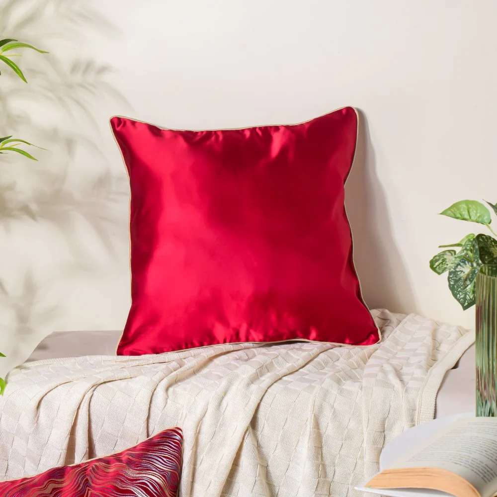 Luxury Embroidered Cushion Cover Red Set of 2 17x17 Inch - Image 4