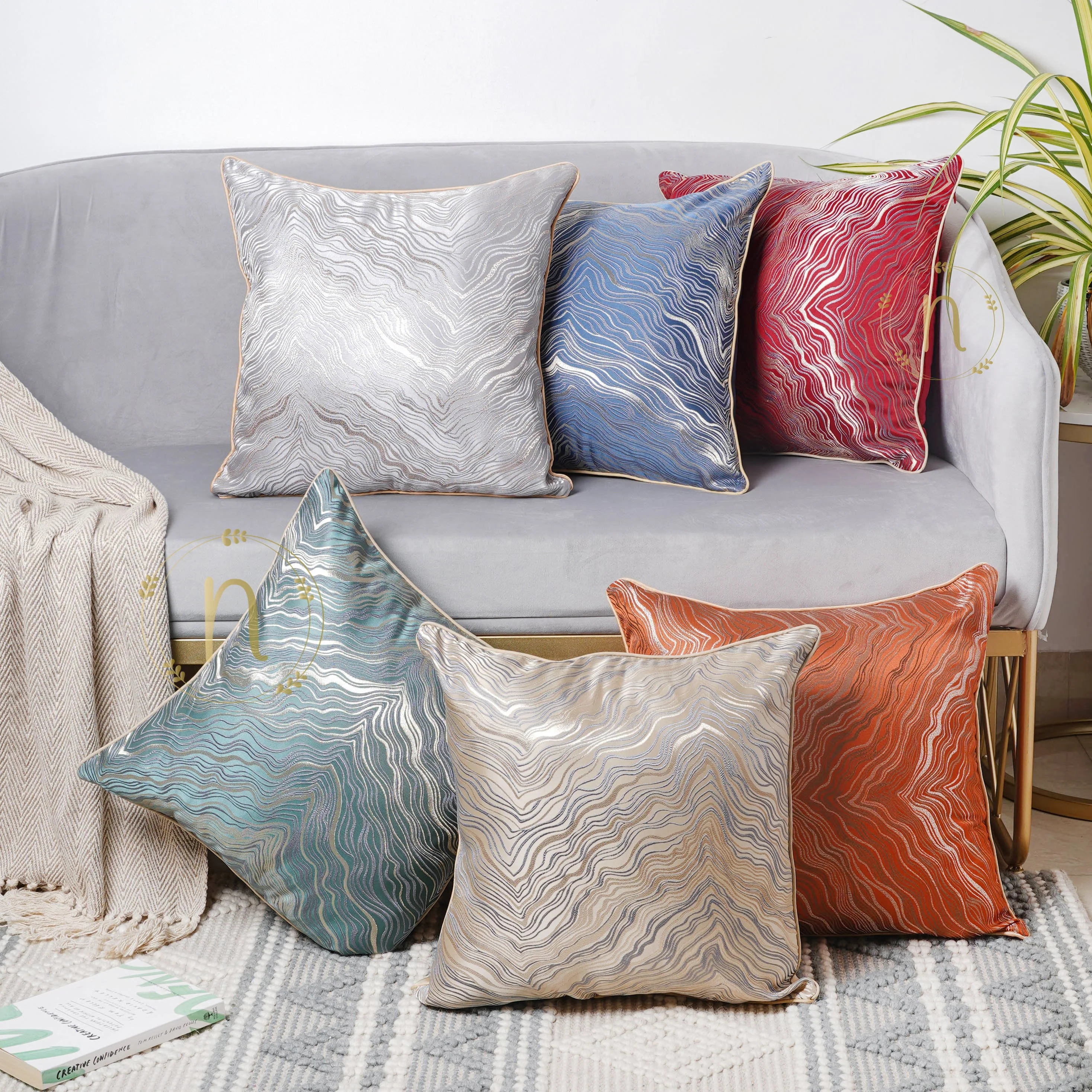 Luxury Embroidered Cushion Cover White Set of 2 17x17 Inch - Image 7