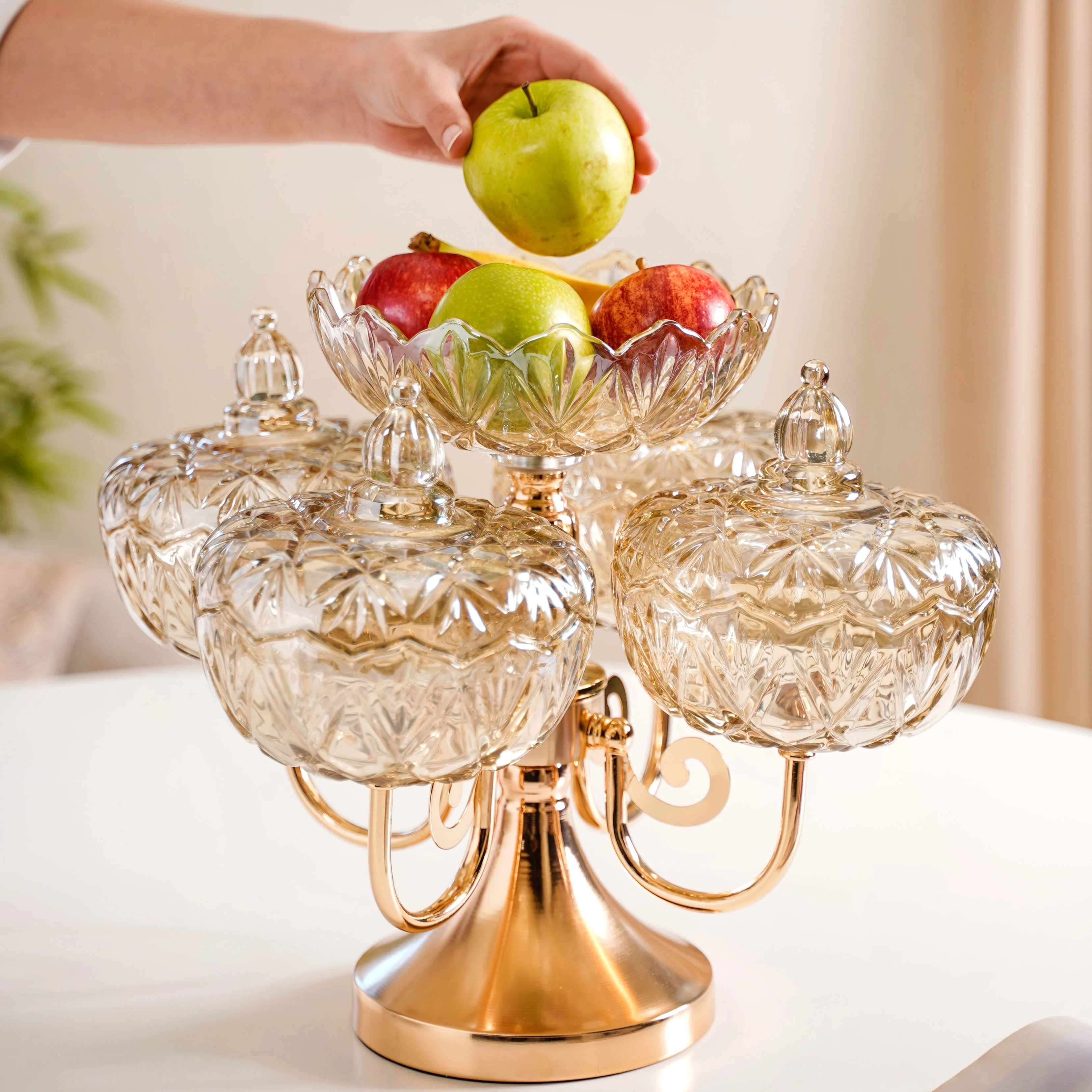 Luxury Glass Bowls Set of 5 With Lid And Rotating Stand - Image 2