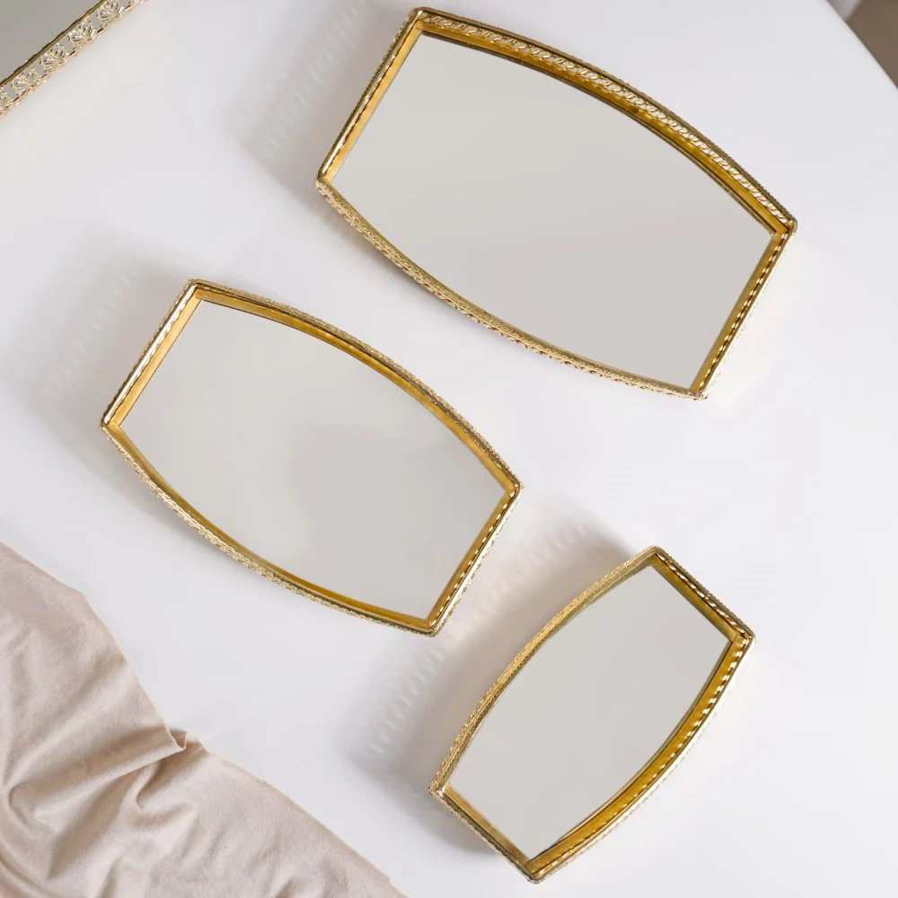 Luxury Mirror Tray Gold Set Of 3 - Image 3