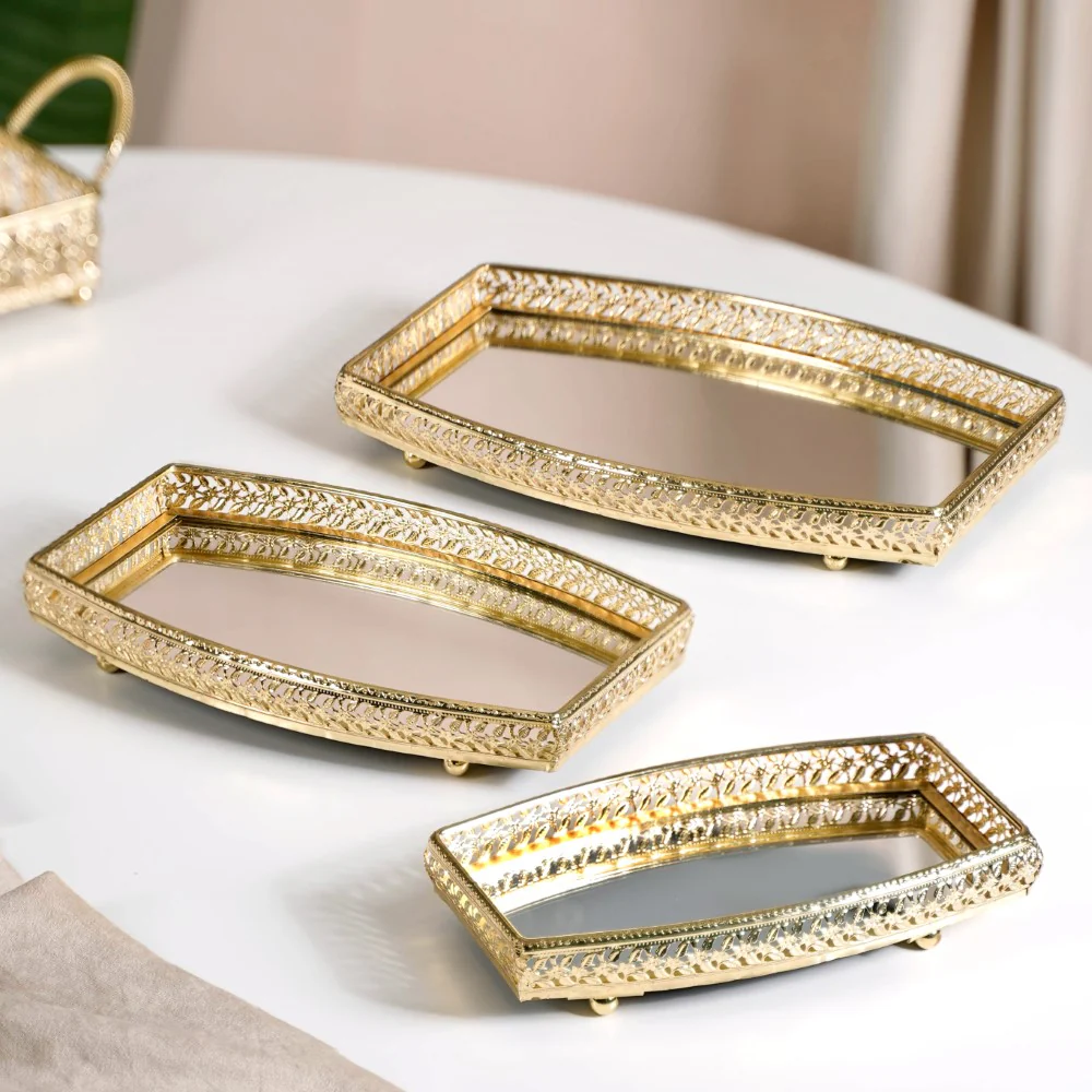 Luxury Mirror Tray Gold Set Of 3 - Image 5
