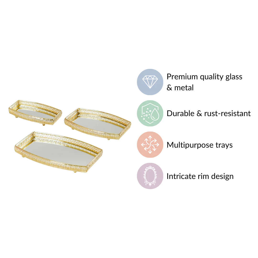 Luxury Mirror Tray Gold Set Of 3 - Image 6