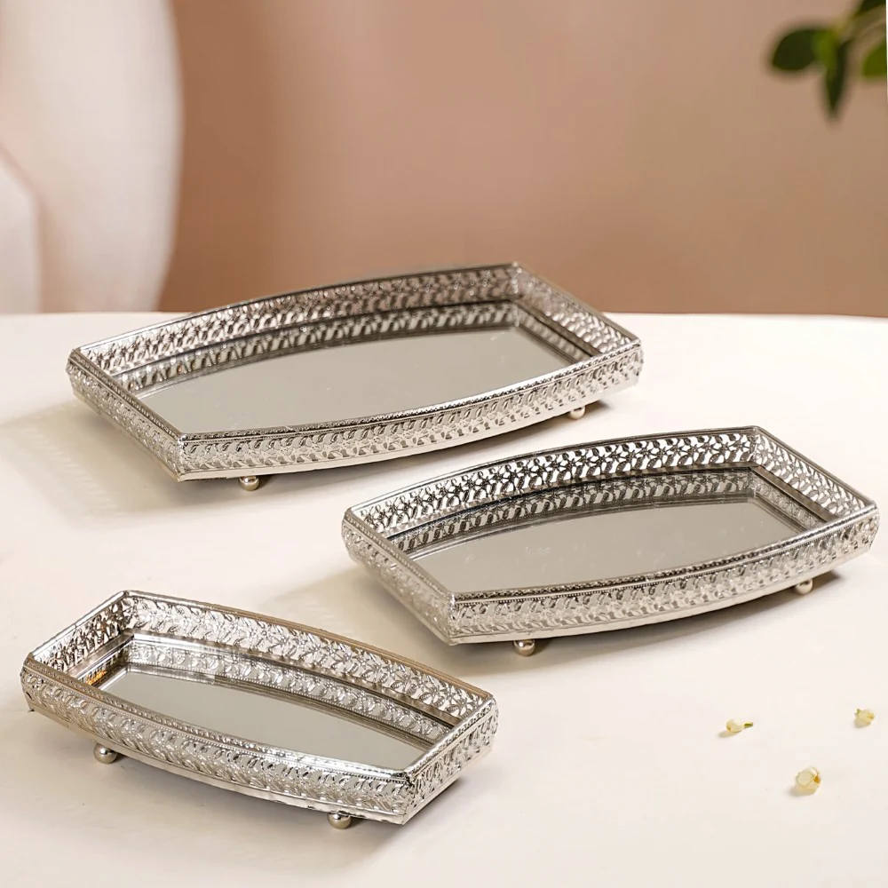 Luxury Mirror Tray Silver Set Of 3 - Image 14