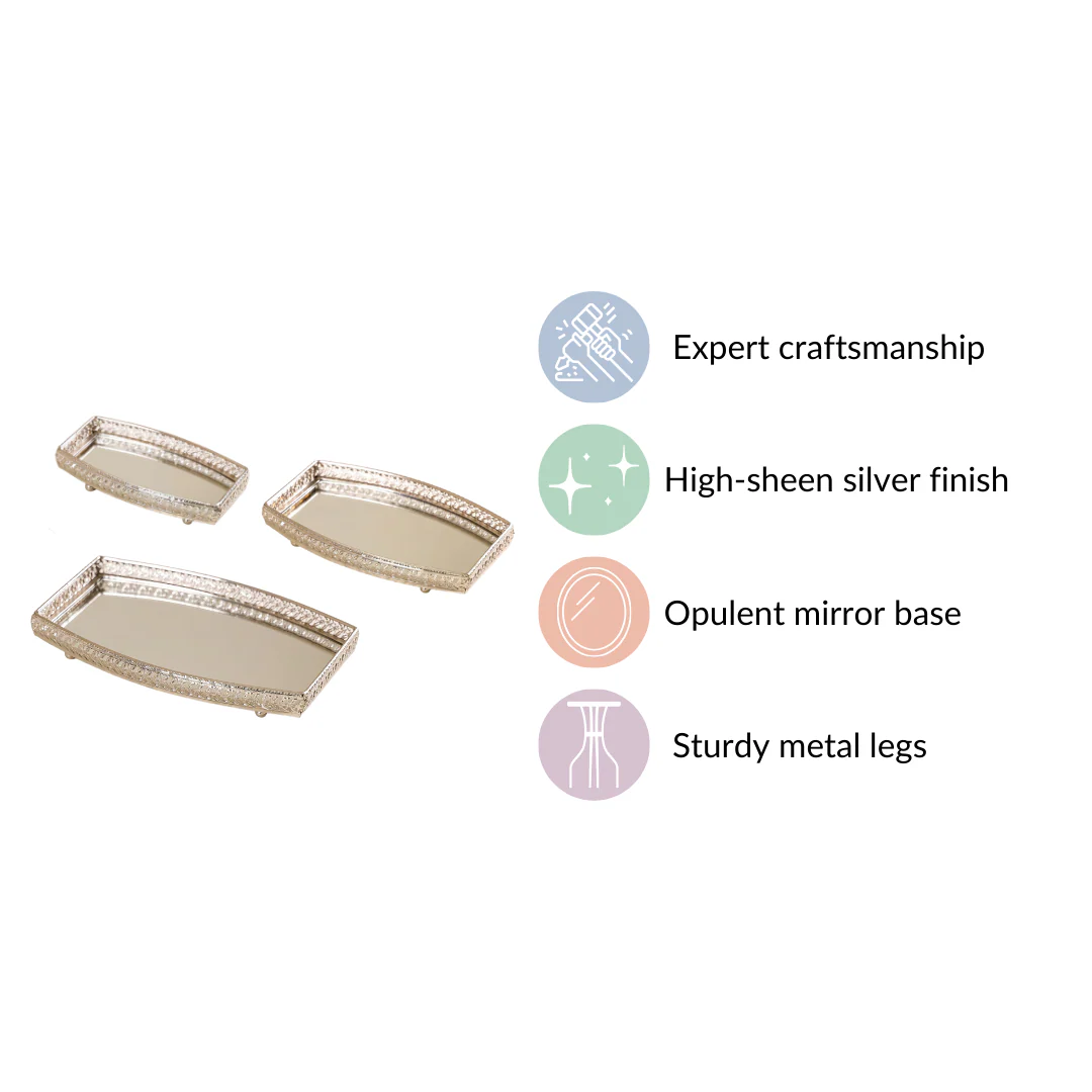 Luxury Mirror Tray Silver Set Of 3 - Image 7