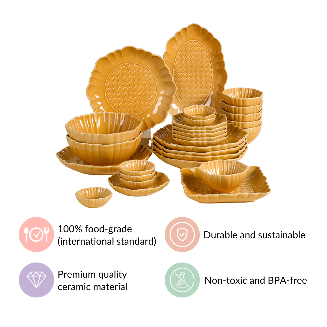 Luxury Texture 28 Piece Dinner Set For 6 Ochre Yellow - Image 4