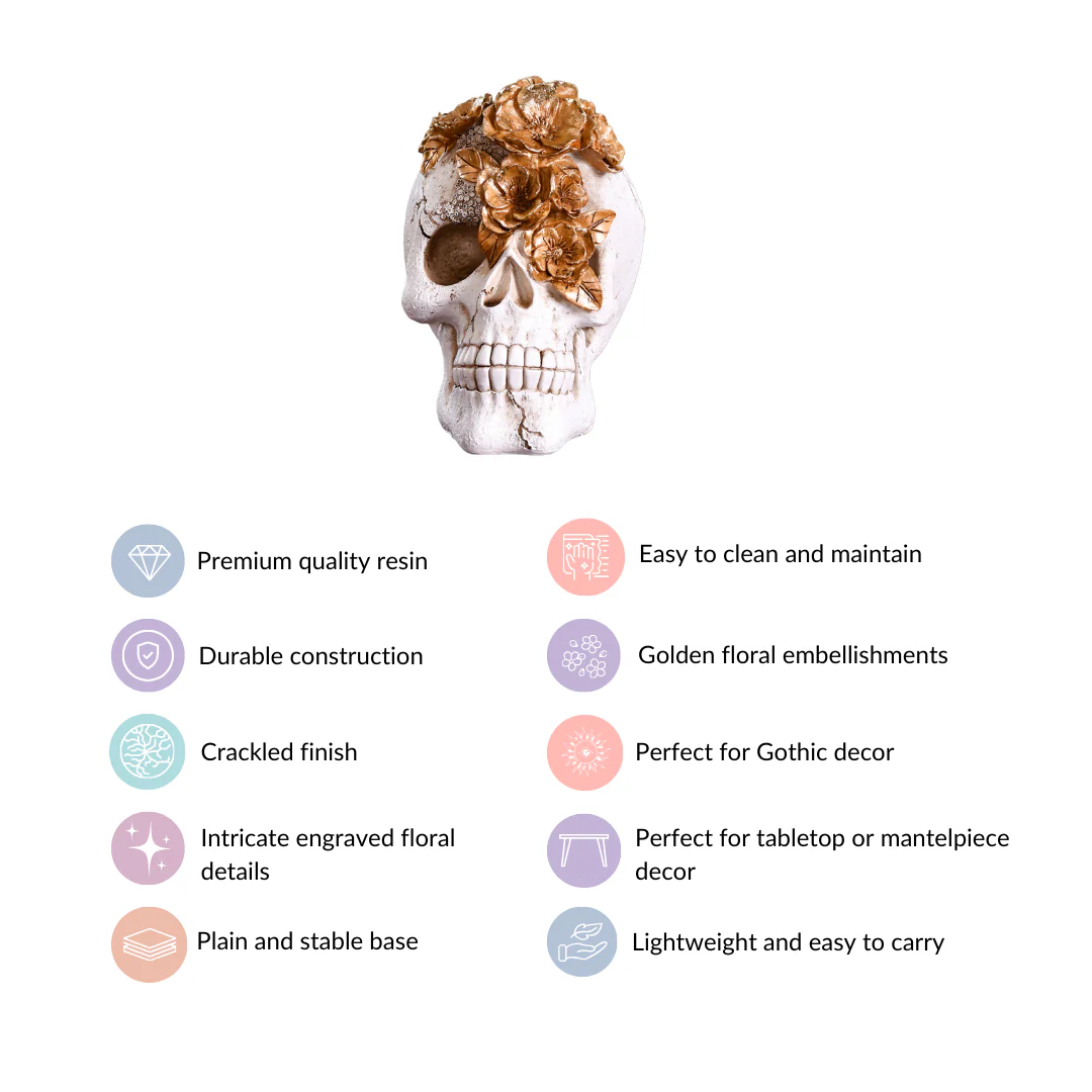 Macabre Skull And Flowers Showpiece For Home Decor - Image 4