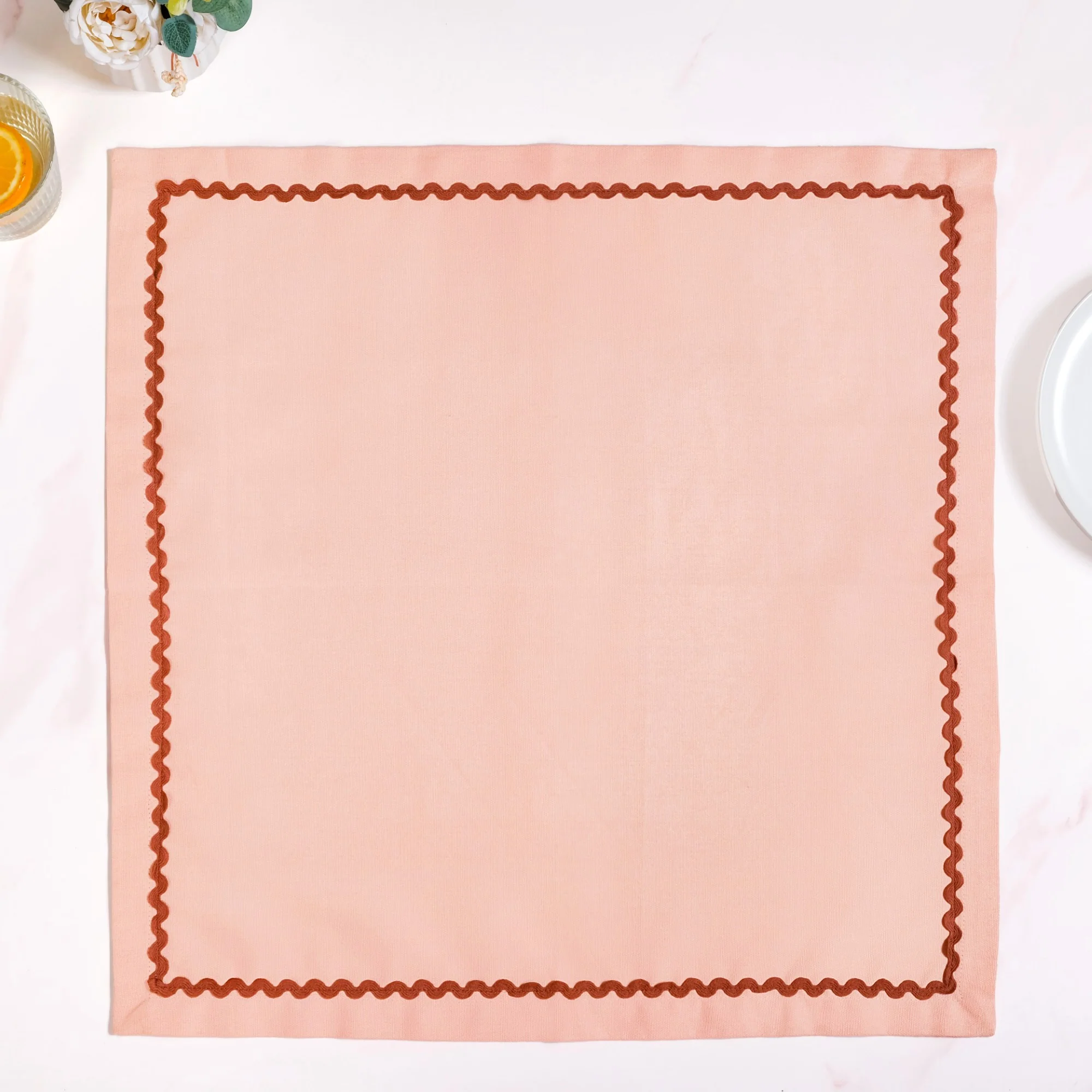 Madeline Peach Cotton Napkin Set Of 6 With Rick Rack - Image 6