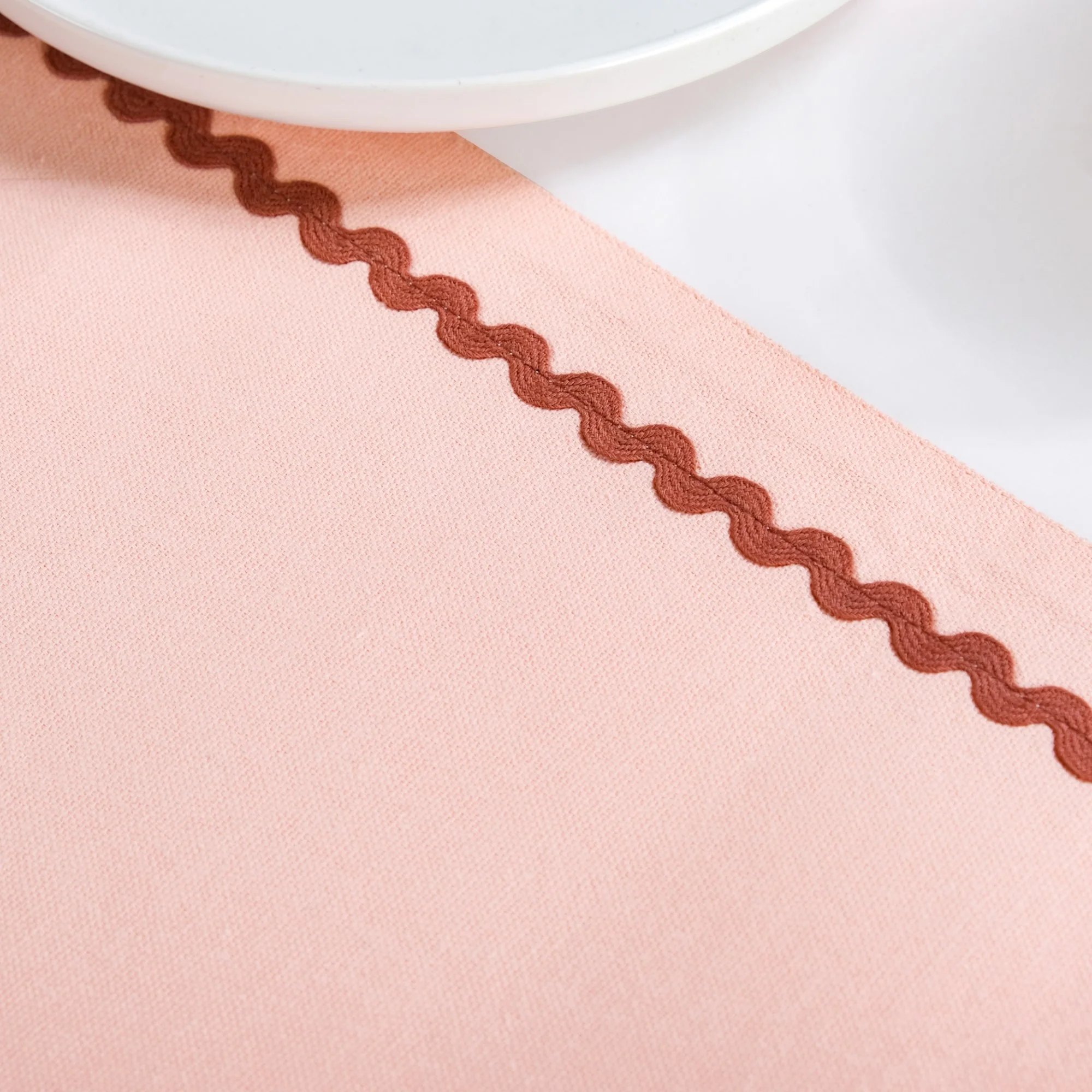 Madeline Rick Rack Cotton Table Runner Peach 183x36cm - Image 7