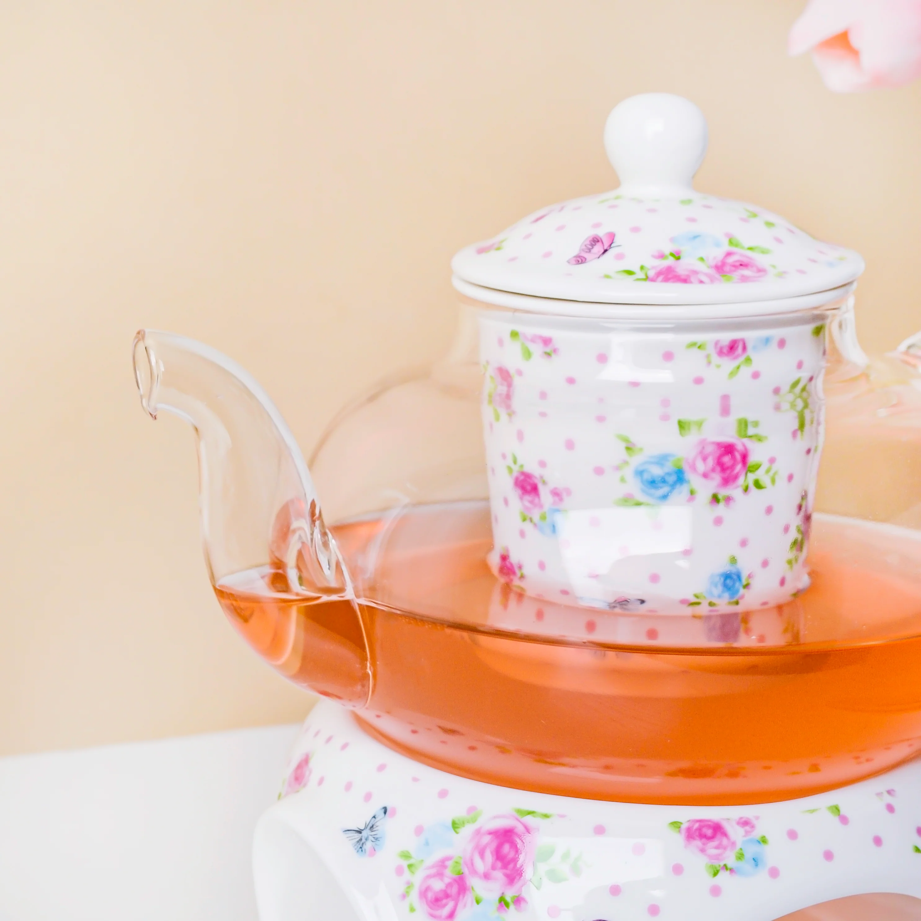 Magnolia Pink And Blue Glass Teapot With Warmer Base 700 ml - Image 10