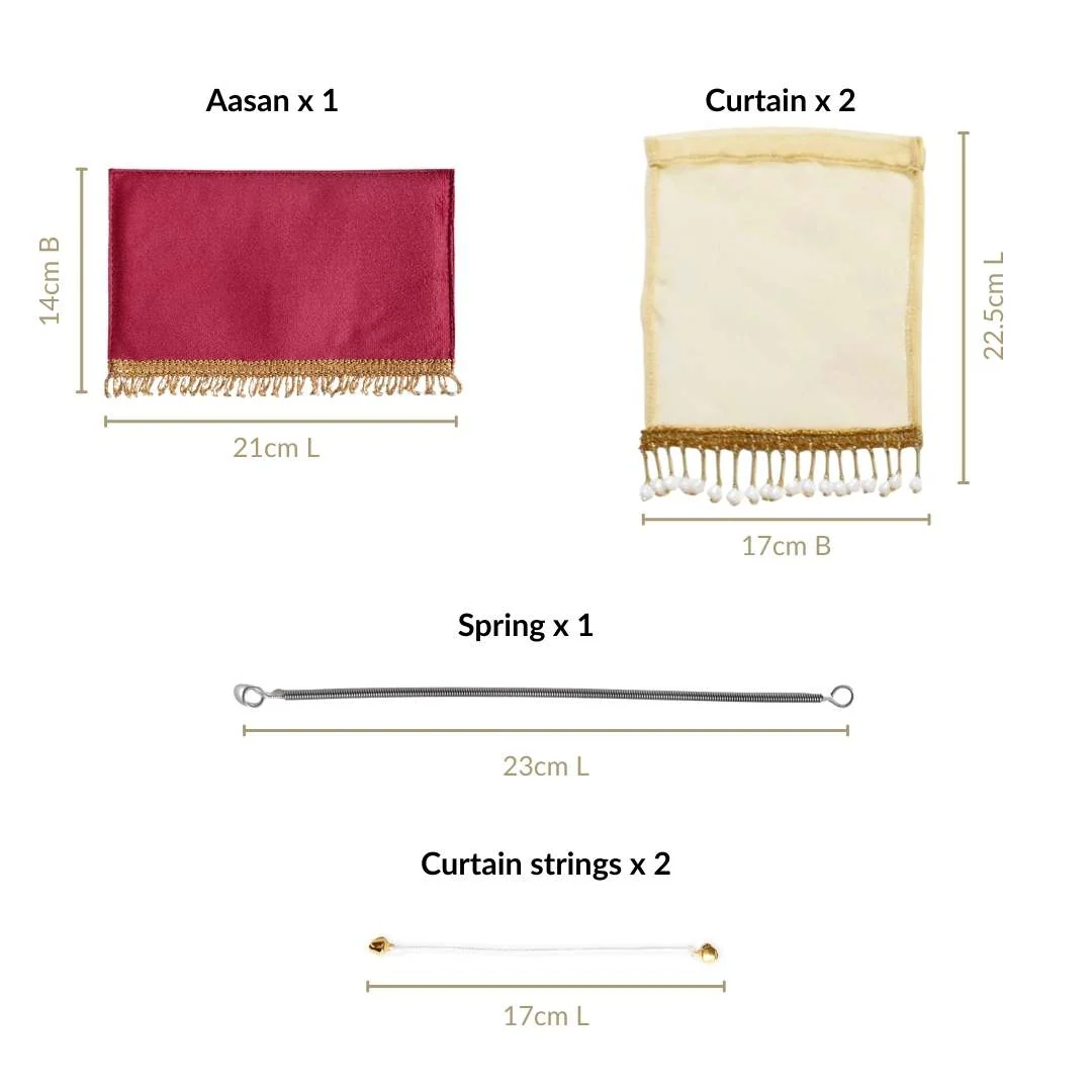 Mahima Pooja Mandir Small With Aasan Puja Thali And Curtain Set - Image 3