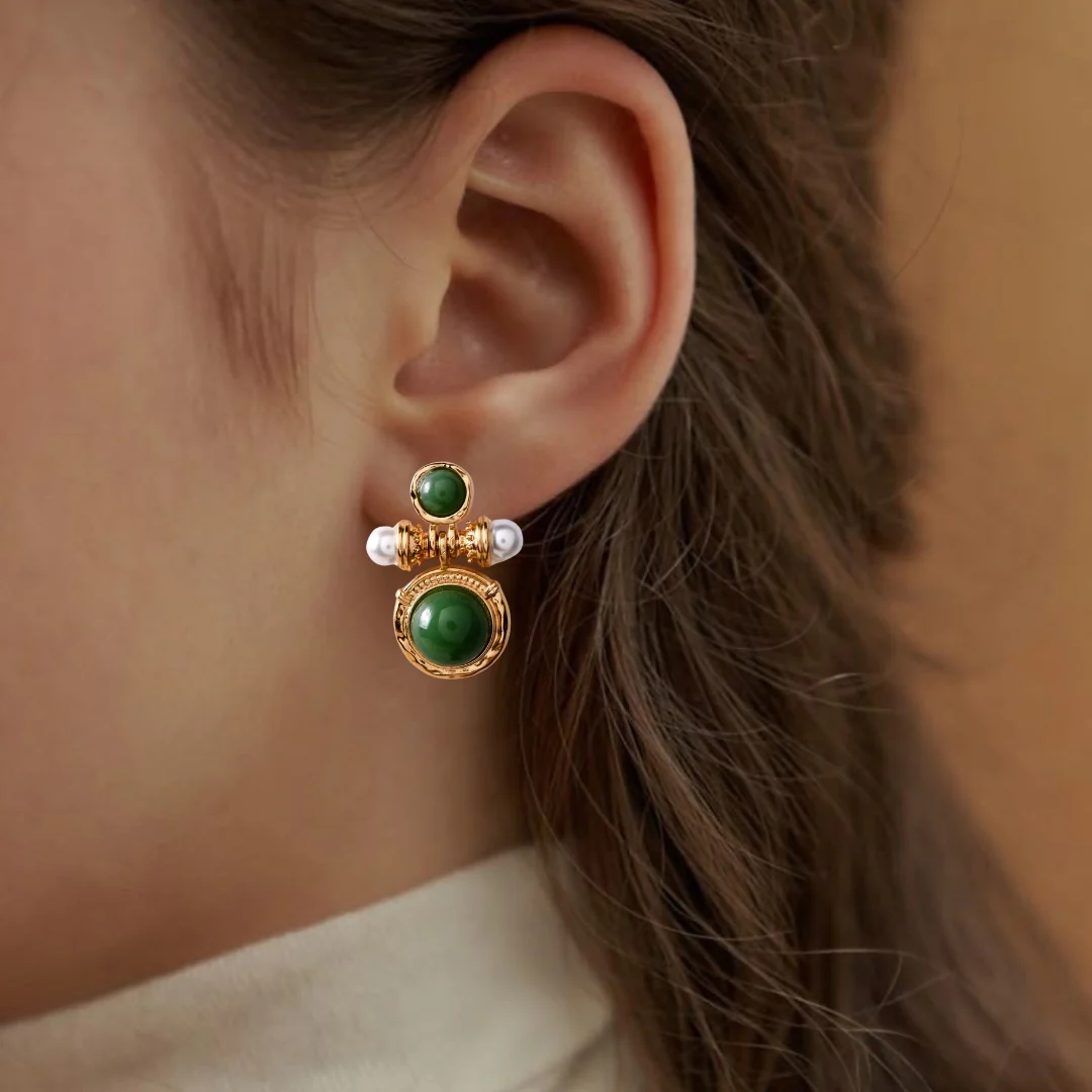 Majestic Stones Gold Drop Earrings - Image 2