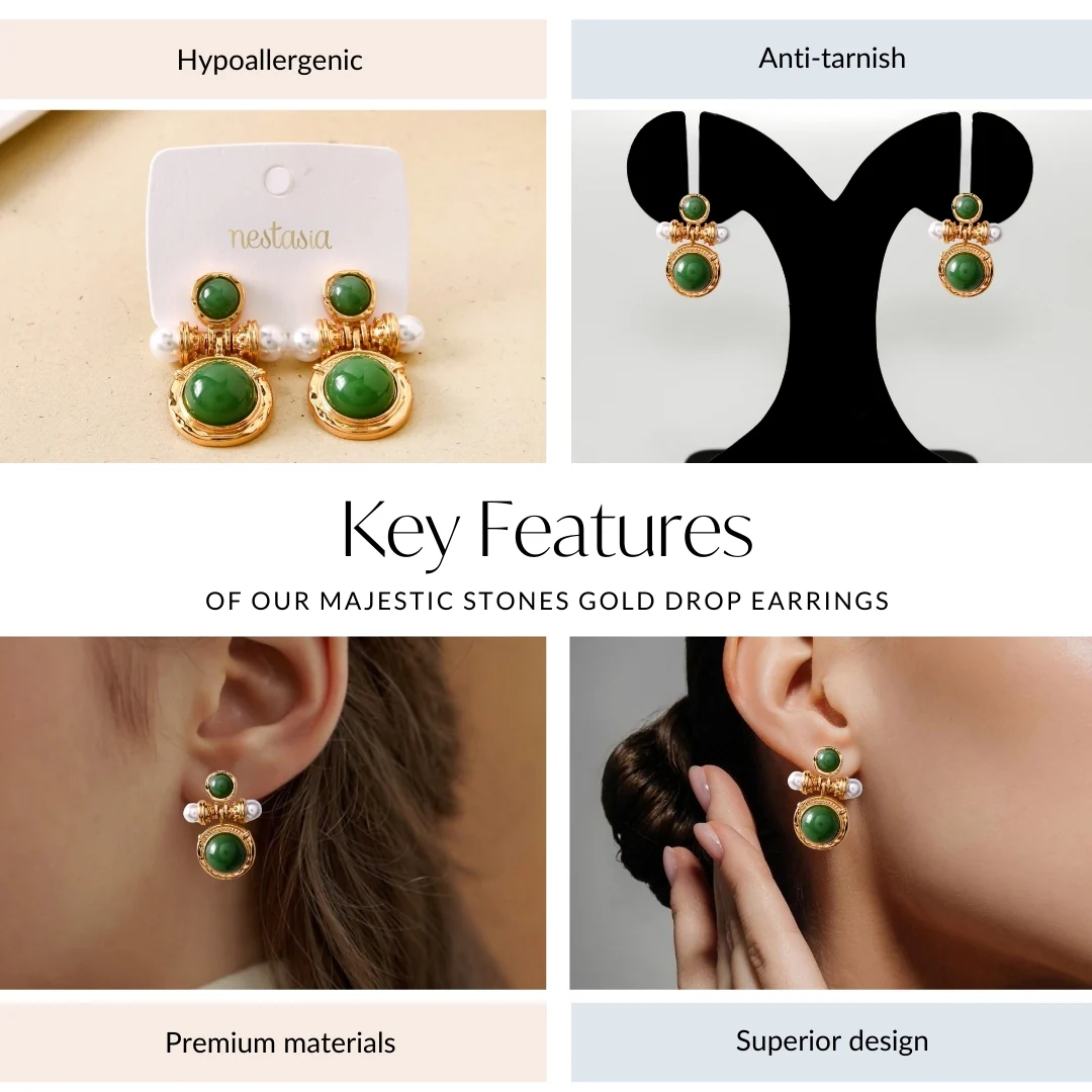 Majestic Stones Gold Drop Earrings - Image 4