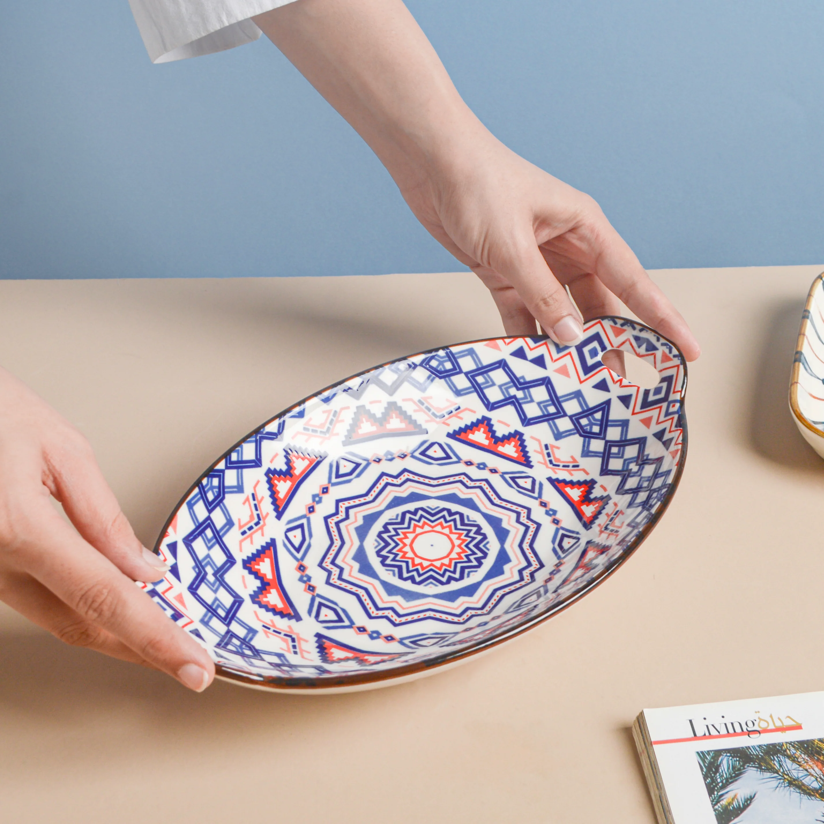 Mandala Blue Ceramic Baking Plate With Handle - Image 2