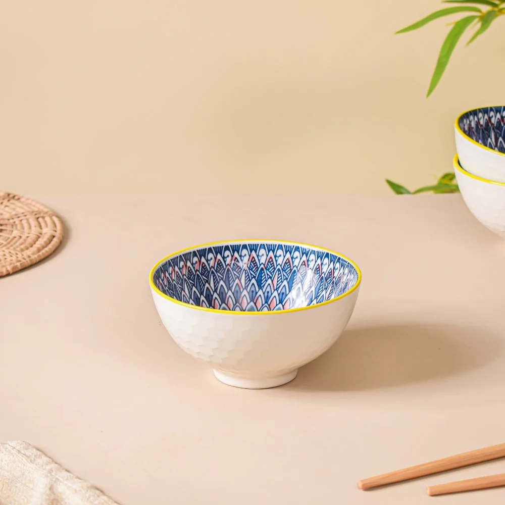 Mandala Ceramic Bowl And Chopstick Multicolour Set Of 6 - Image 10