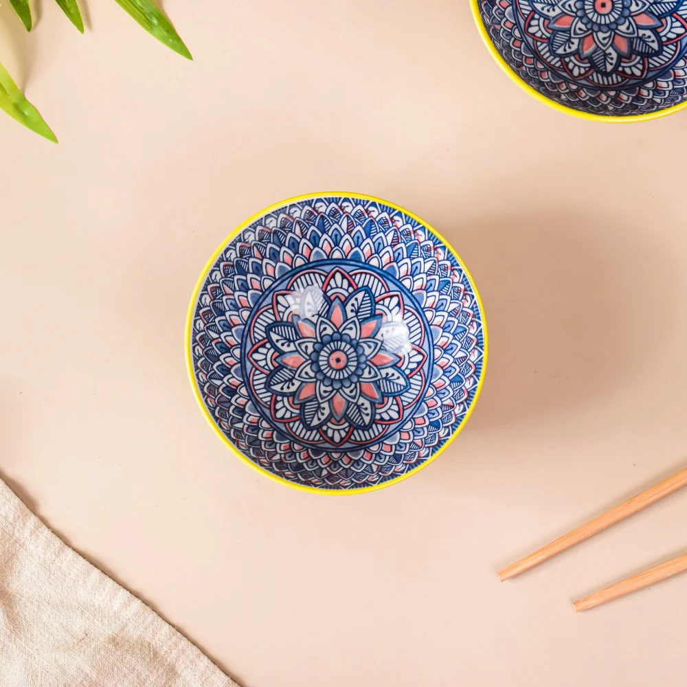 Mandala Ceramic Bowl And Chopstick Multicolour Set Of 6 - Image 8