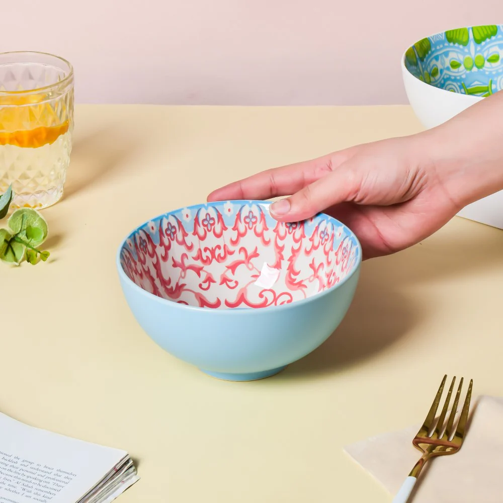 Mandala Ceramic Snack Bowl Blue 400ml Set Of 2 - Image 3