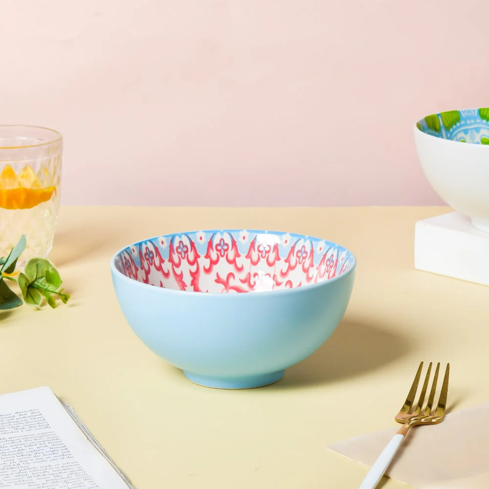 Mandala Ceramic Snack Bowl Blue 400ml Set Of 2 - Image 4