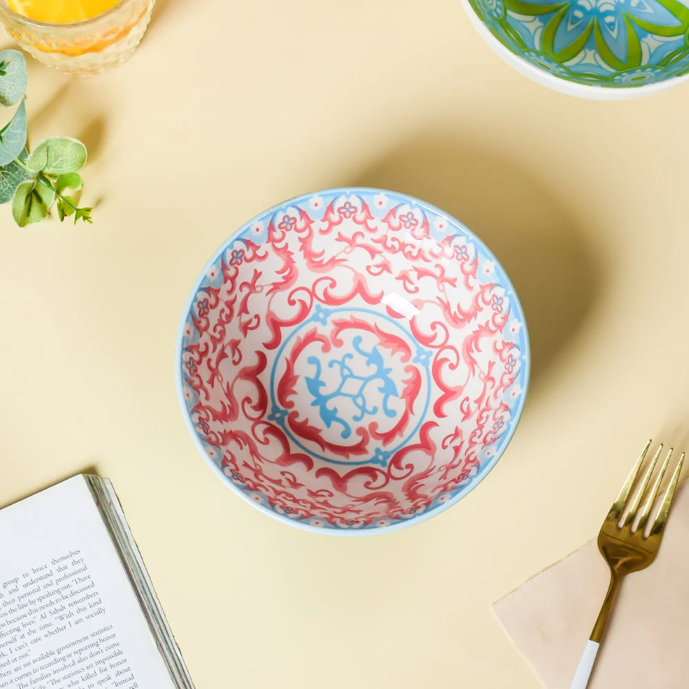 Mandala Ceramic Snack Bowl Blue 400ml Set Of 2 - Image 5