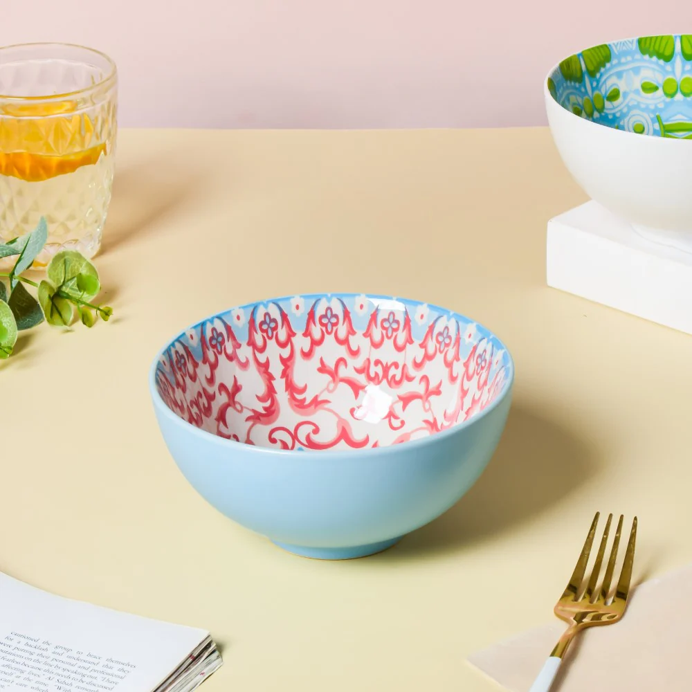 Mandala Ceramic Snack Bowl Blue 400ml Set Of 2 - Image 7