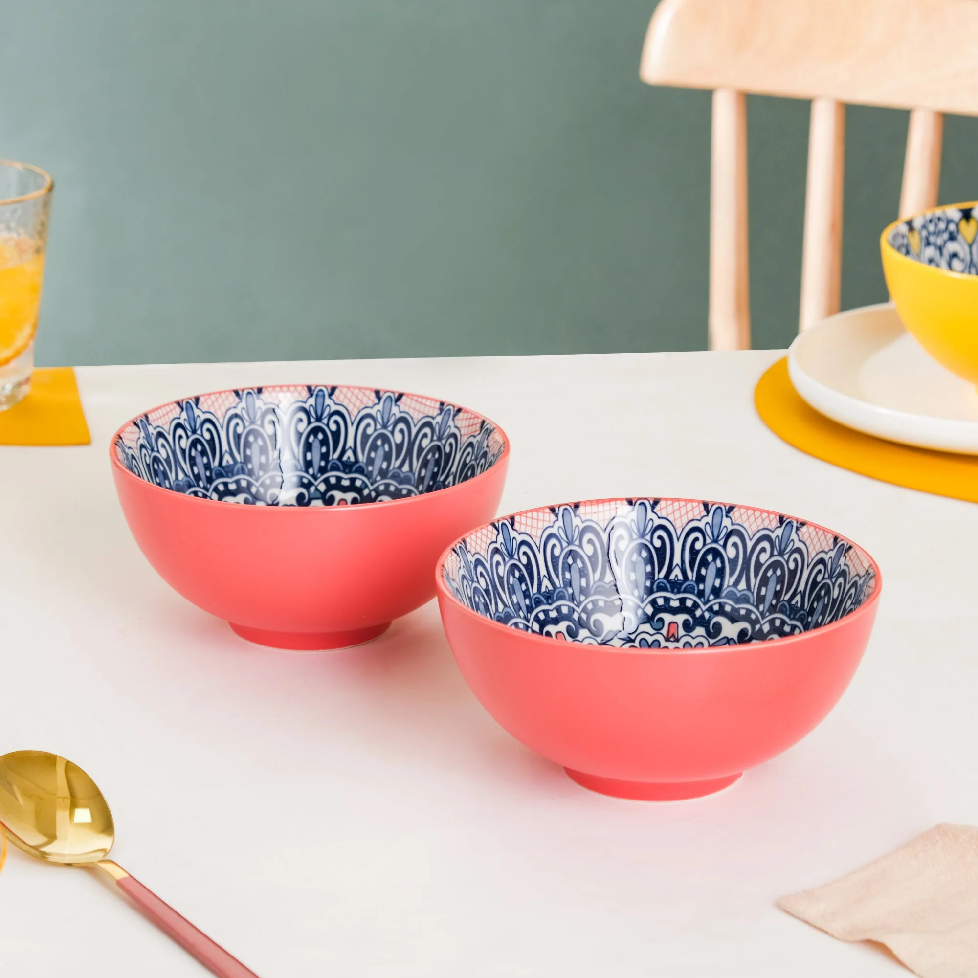 Mandala Ceramic Snack Bowl Pink 400ml Set Of 2 - Image 2