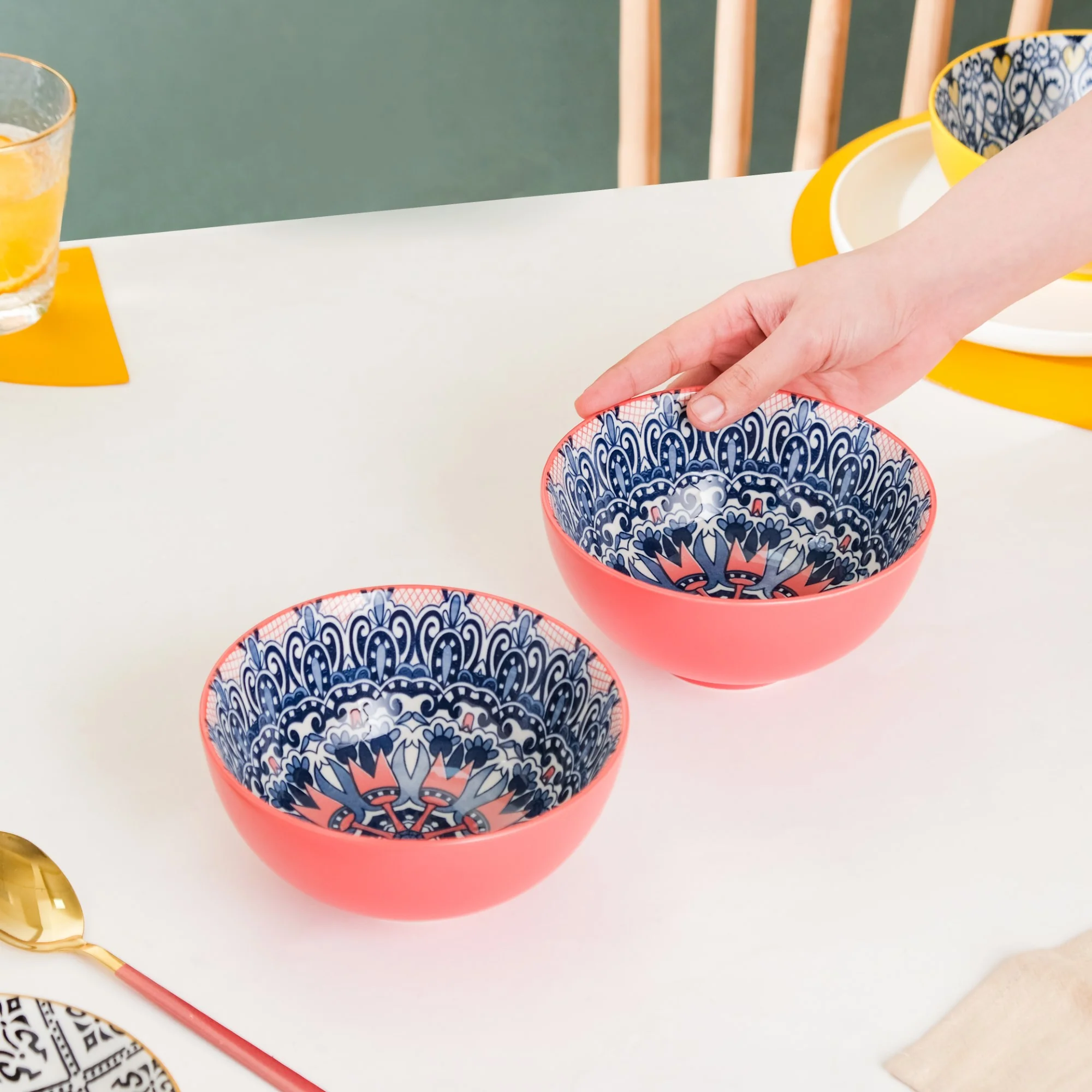 Mandala Ceramic Snack Bowl Pink 400ml Set Of 2 - Image 3