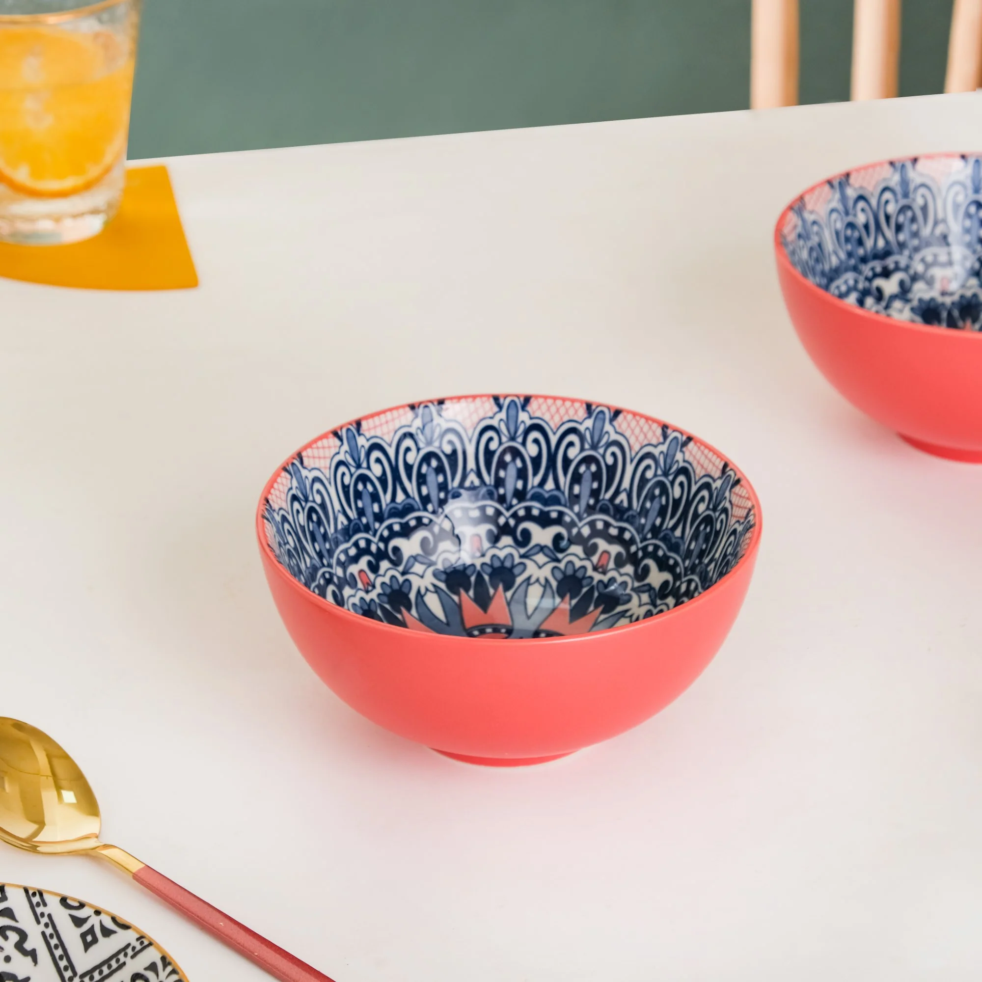 Mandala Ceramic Snack Bowl Pink 400ml Set Of 2 - Image 5