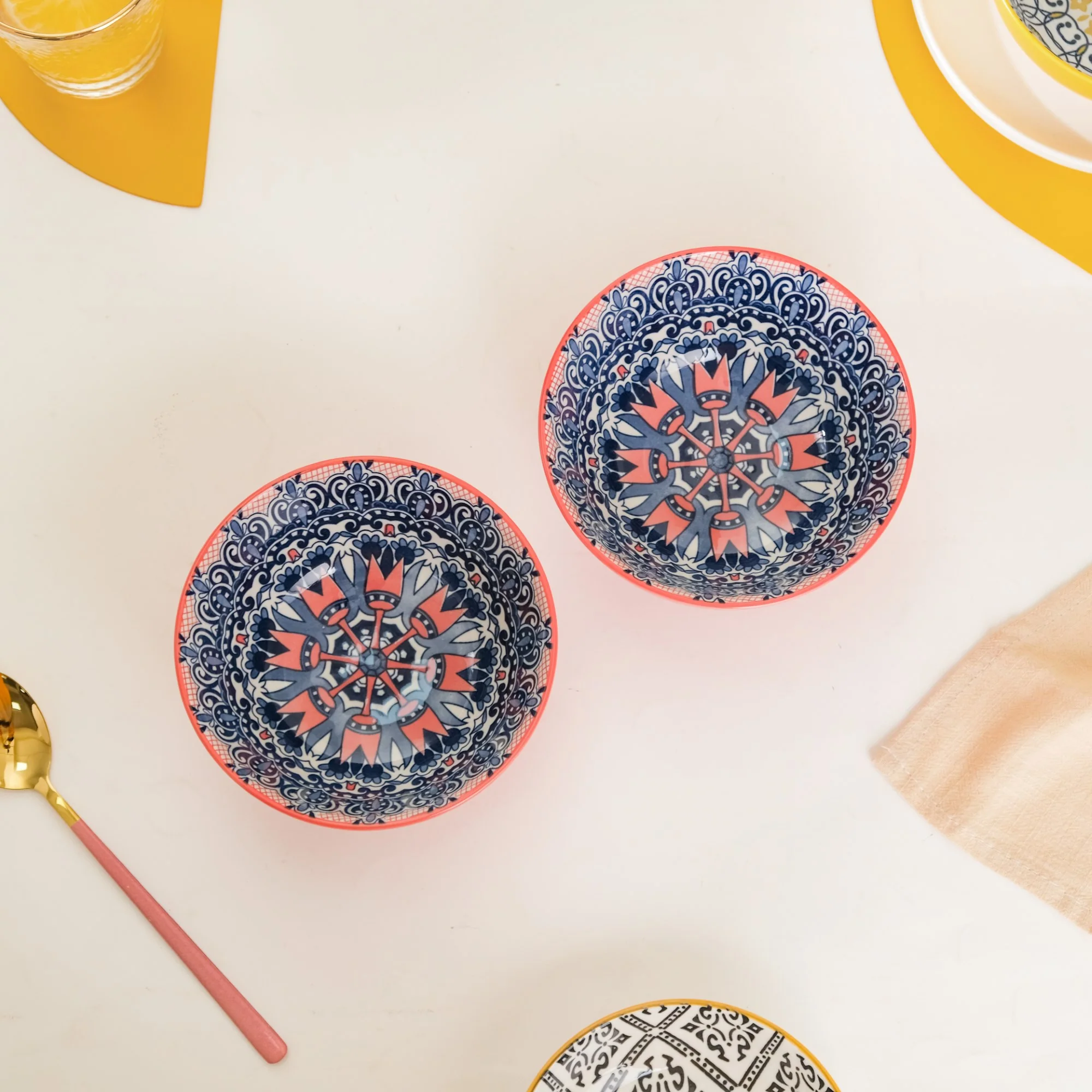 Mandala Ceramic Snack Bowl Pink 400ml Set Of 2 - Image 6