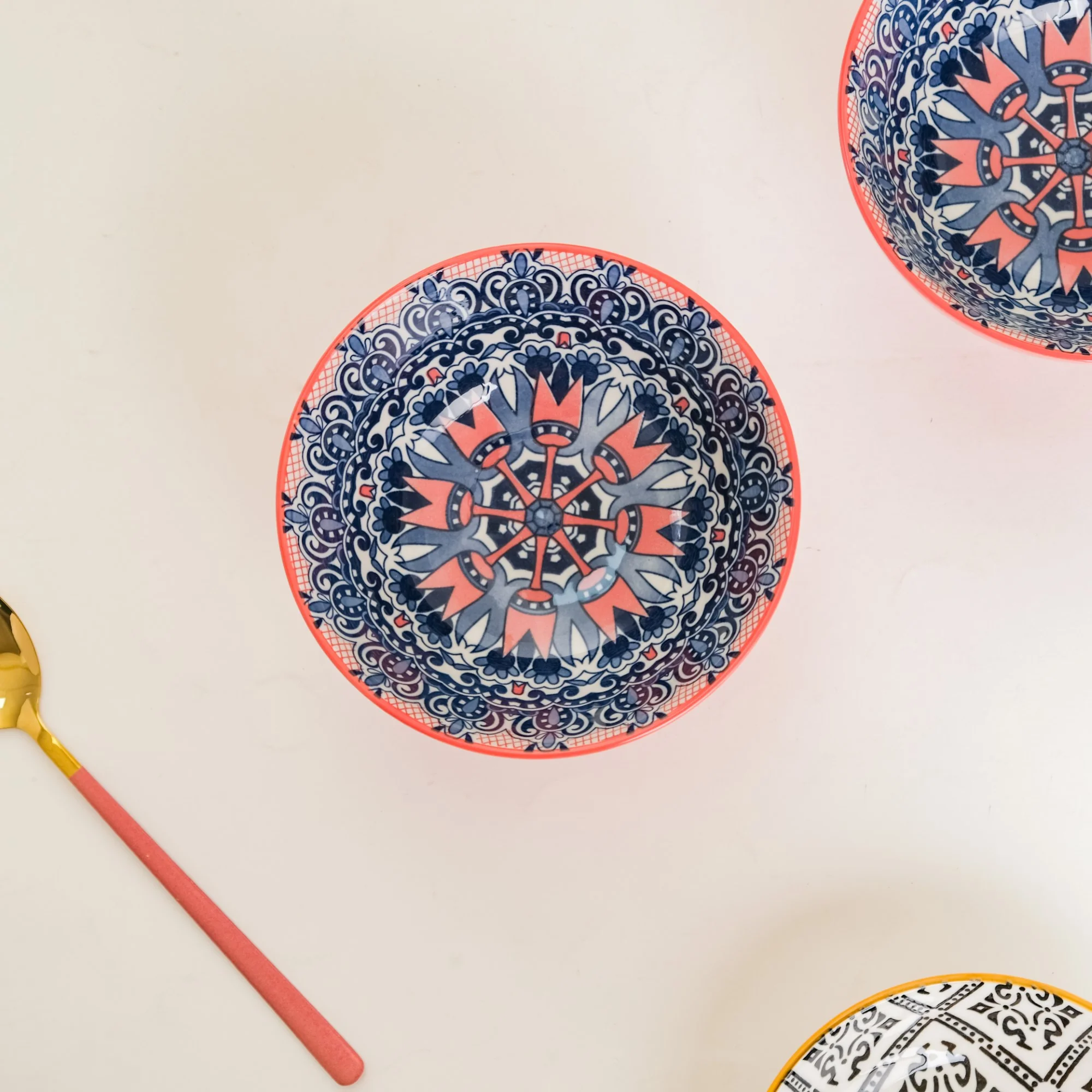 Mandala Ceramic Snack Bowl Pink 400ml Set Of 2 - Image 7