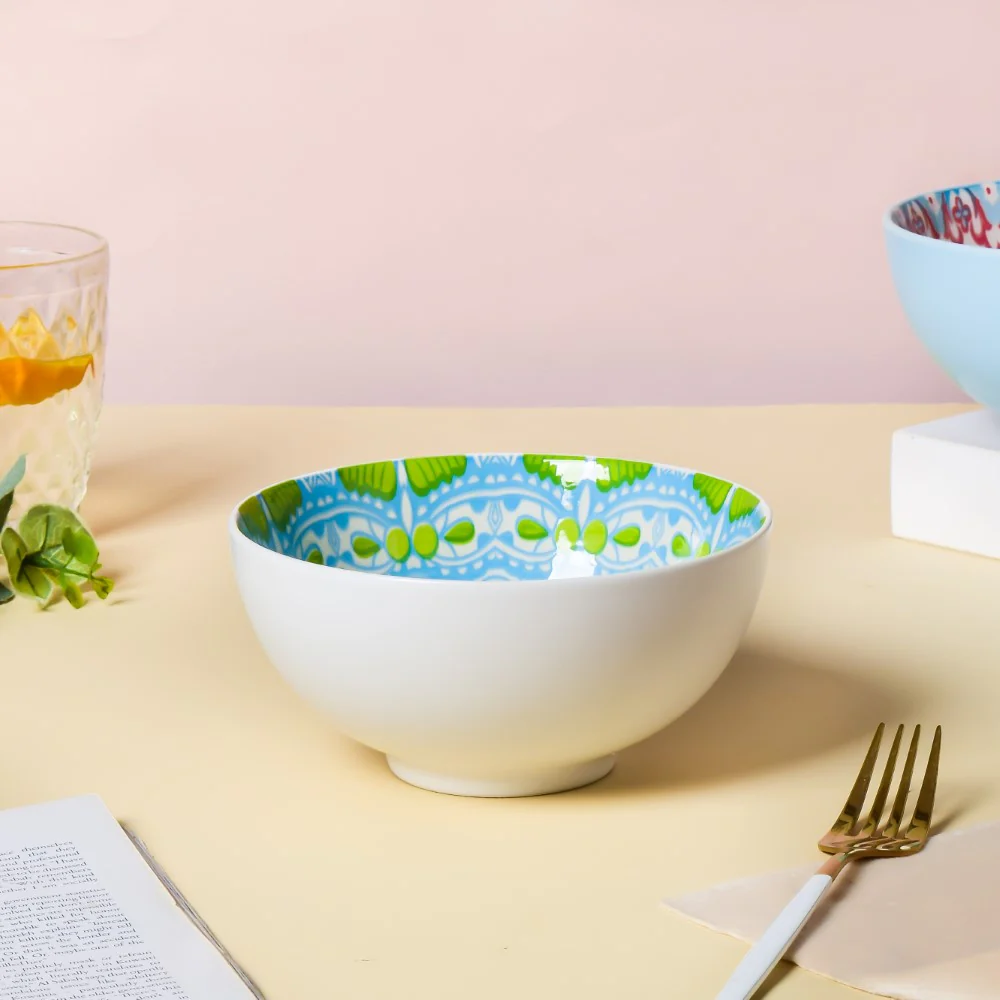 Mandala Ceramic Snack Bowl White 400ml Set Of 2 - Image 5